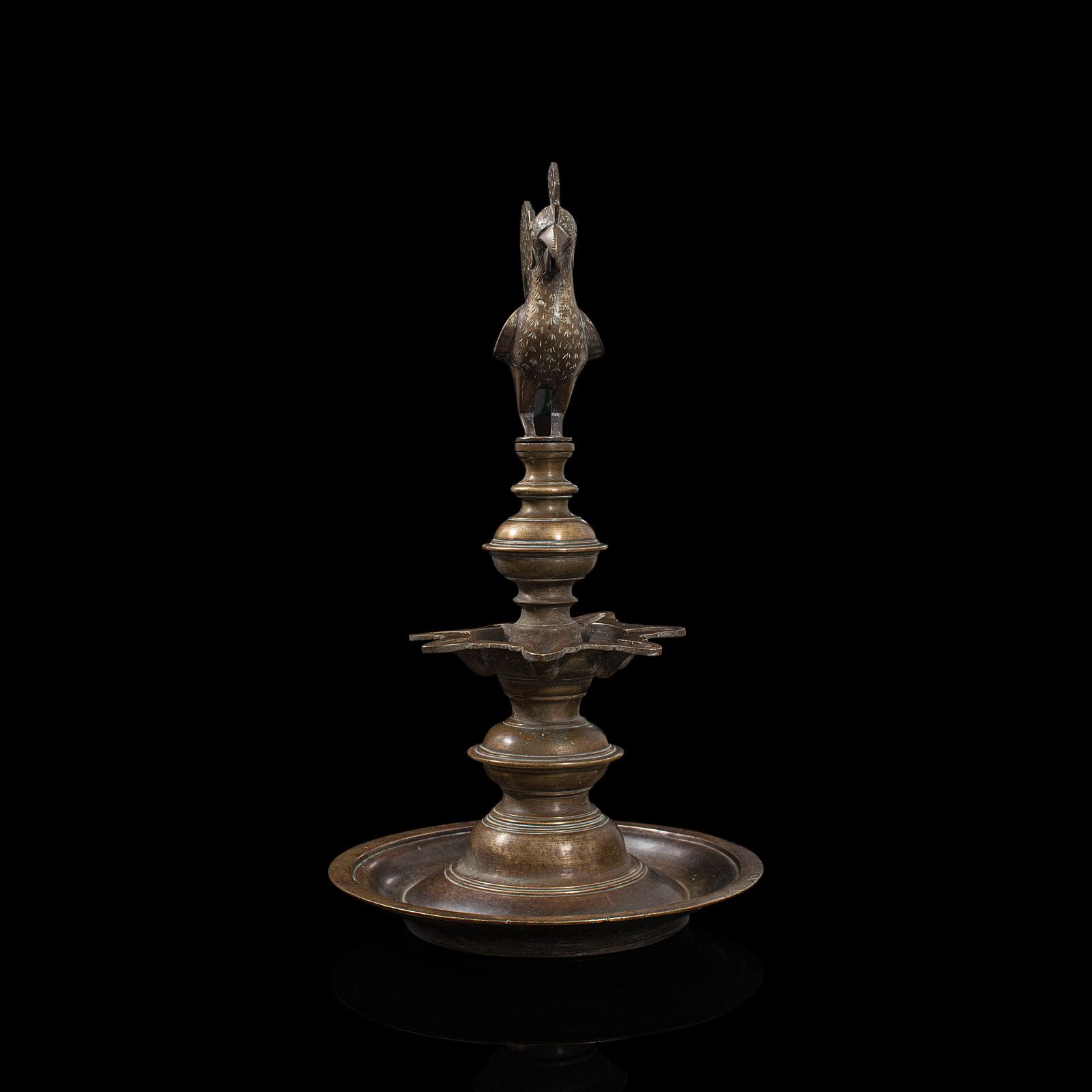 Antique Deccan Oil Lamp, Indian, Bronze, Hamsa, Bird, Late 19th Century, C1900 photo for sale