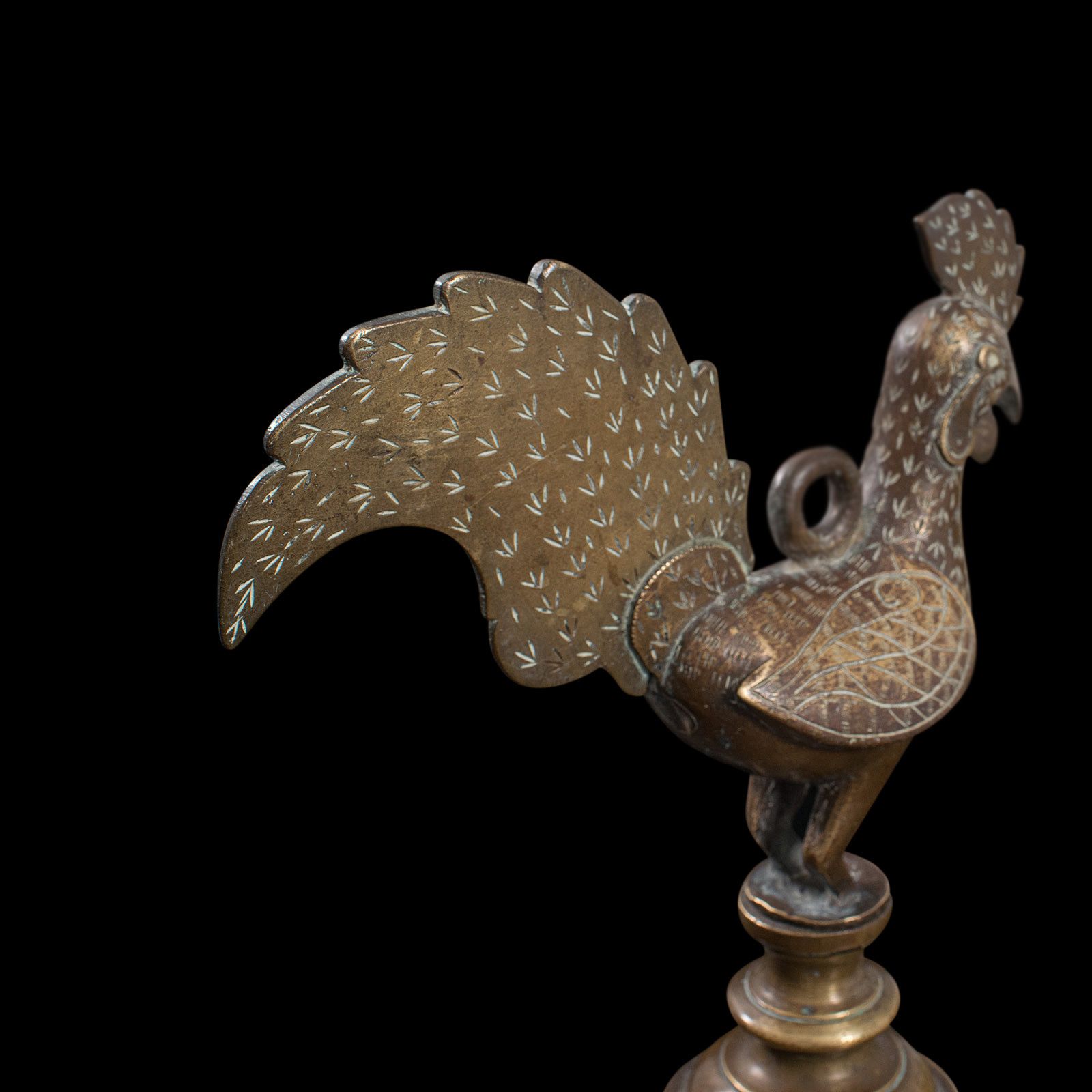 photo for sale Antique Deccan Oil Lamp, Indian, Bronze, Hamsa, Bird, Late 19th Century, C1900