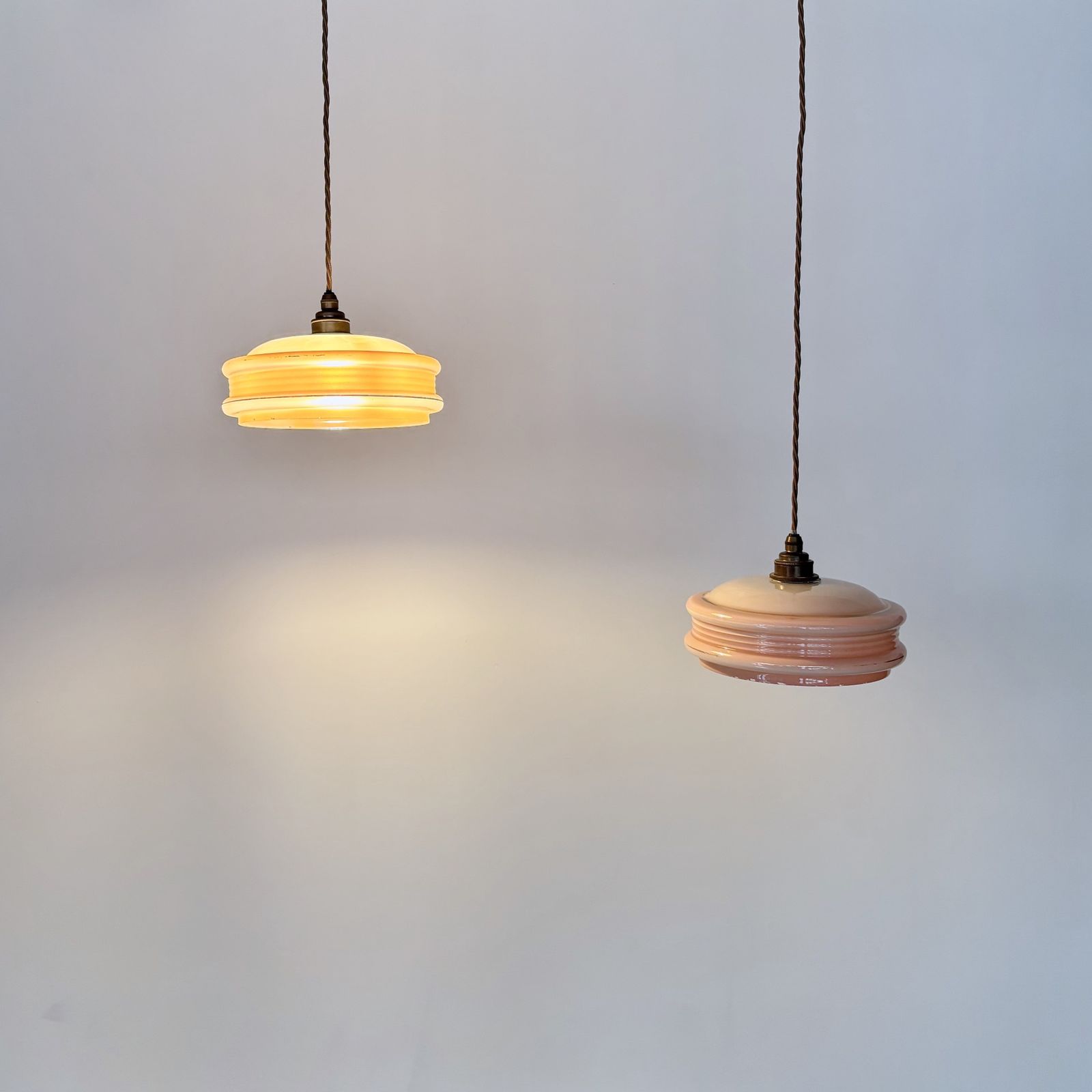 Pair Of Mid Century Pink Glass Shades With Gold Details photo 295.0