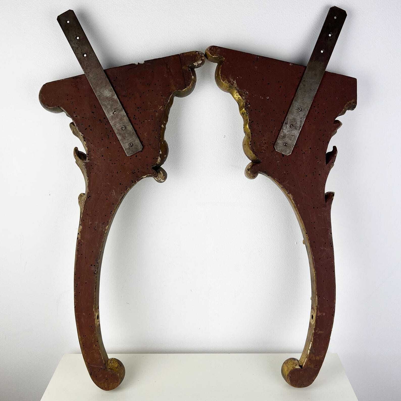 Pair Of Antique Salvaged Console Legs, Gilt Wood Carving Fragments, Architectural Salvage photo Home Decor