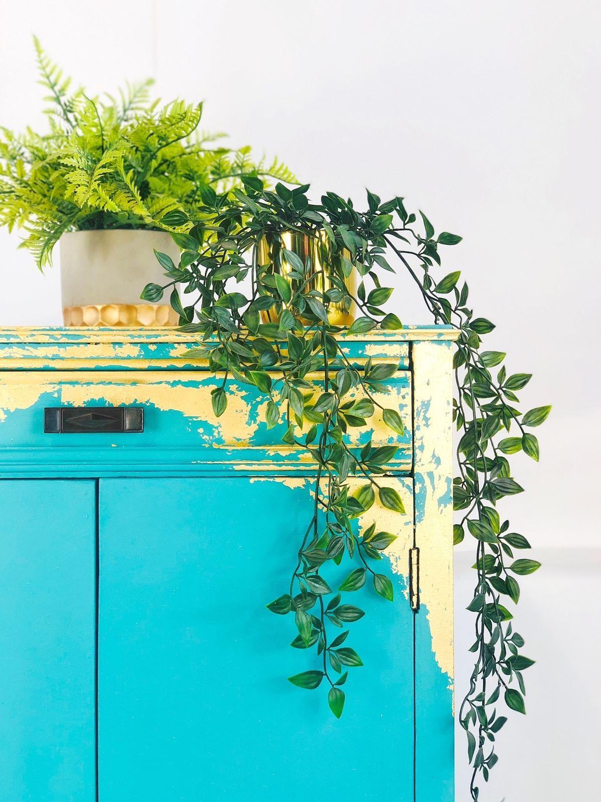 Gold And Teal Upcycled Records Cabinet photo 175.0