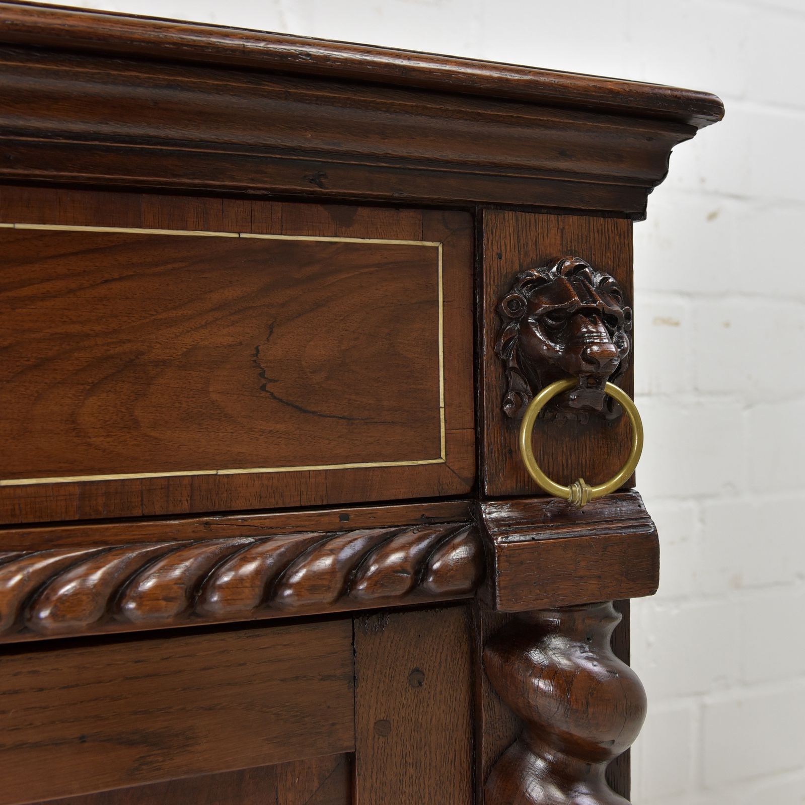 Antique! Narrow Tall Chest Of Drawers Flemish Circa 1780 Oak Walnut Cabinet Vertiko photo vintage