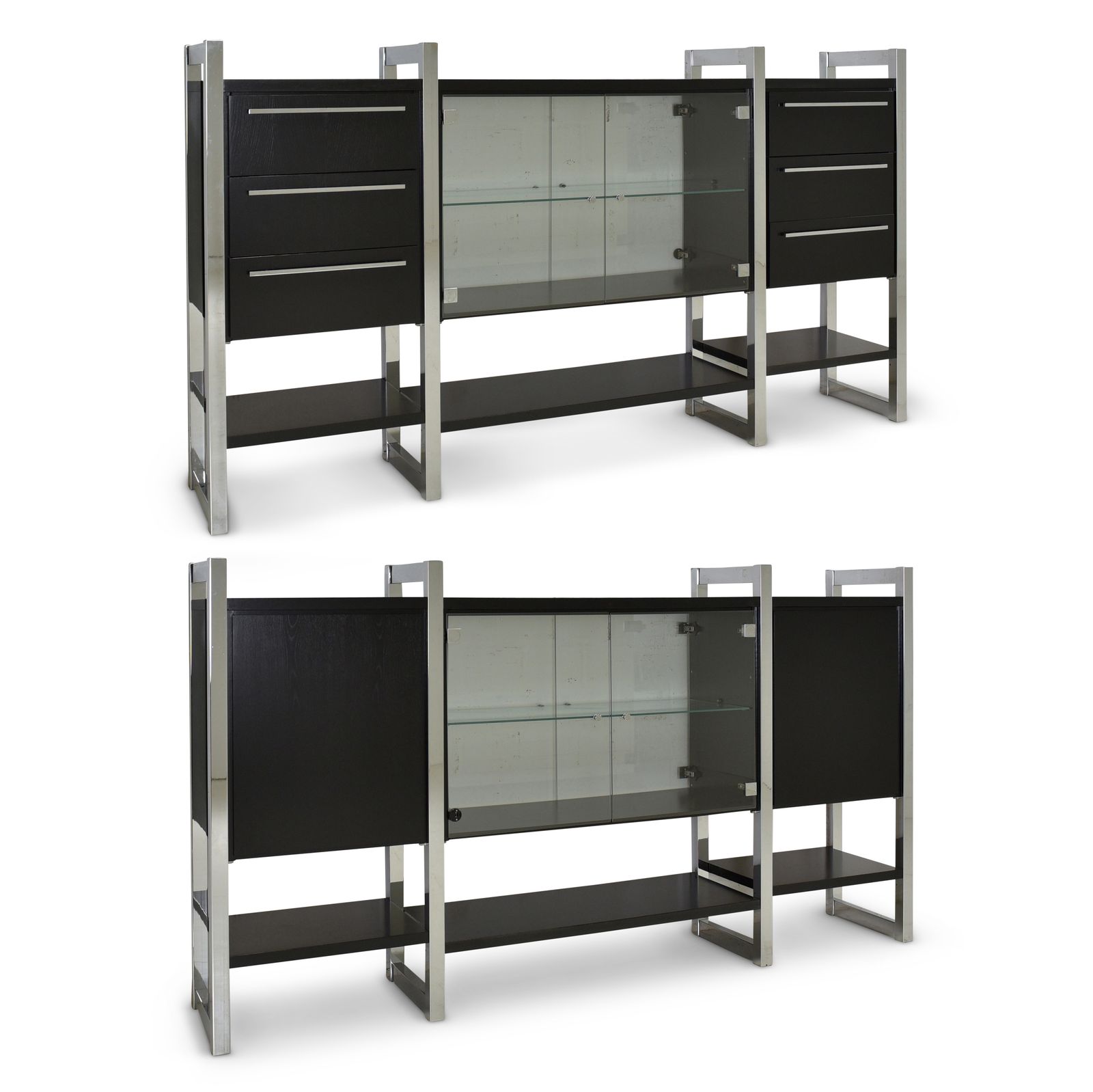 Room Divider Display Cabinet Sideboard 90s Vintage Design Retro Black Chrome