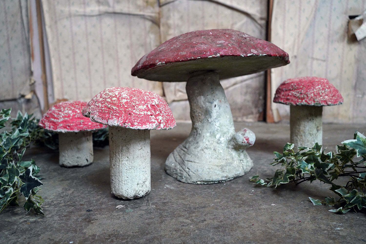 A Group Of Four Mid 20thc French Painted Stone Garden Mushrooms C.1950 60 photo furniture