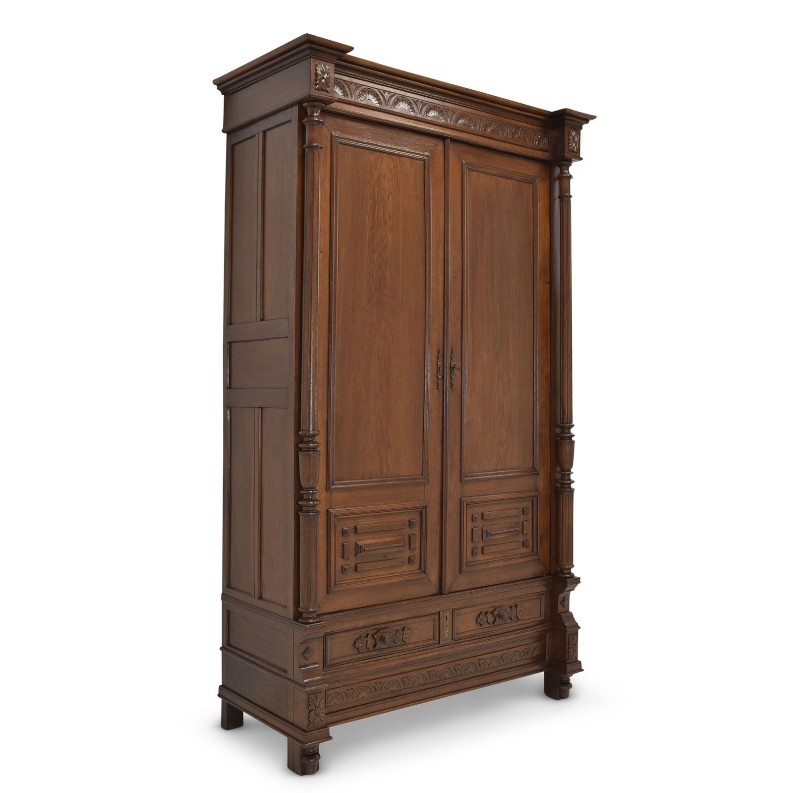 Wardrobe Restored Wilhelminian Style Around 1890, Solid Oak Hall Cupboard
