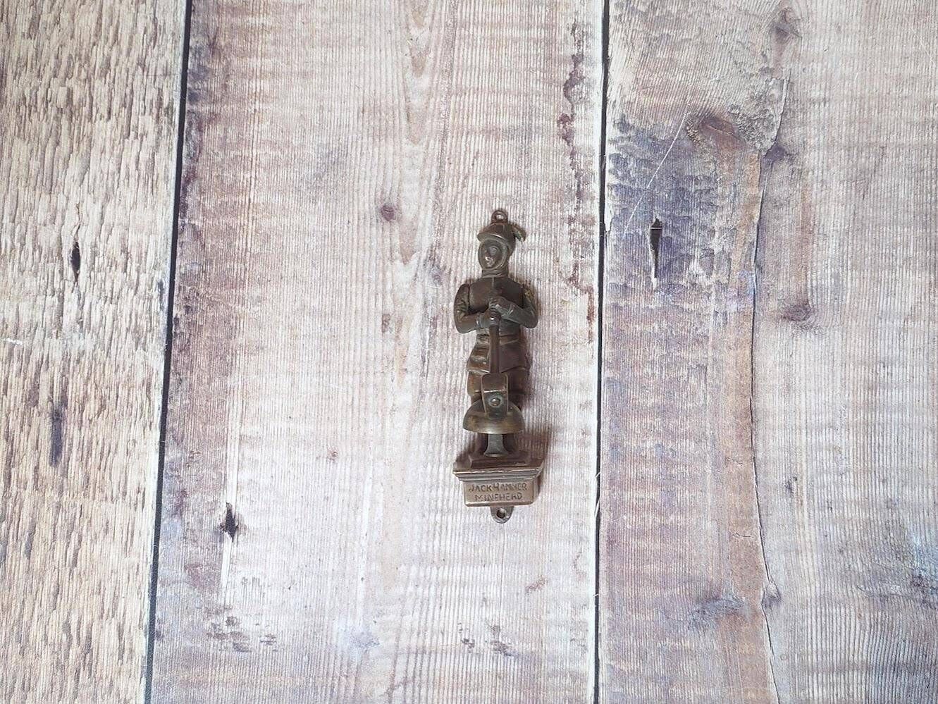 Jack Hammer Minehead, Small Antique Collectible Brass Door Knocker, Small Collectible Brass Shop Bell