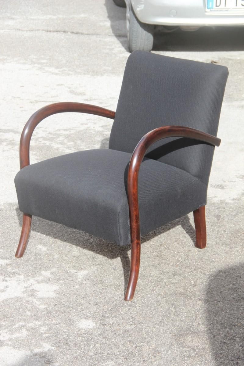 Minimal Old Italian Armchair 1950s Round Rounded Armrests Black And Brown photo buy
