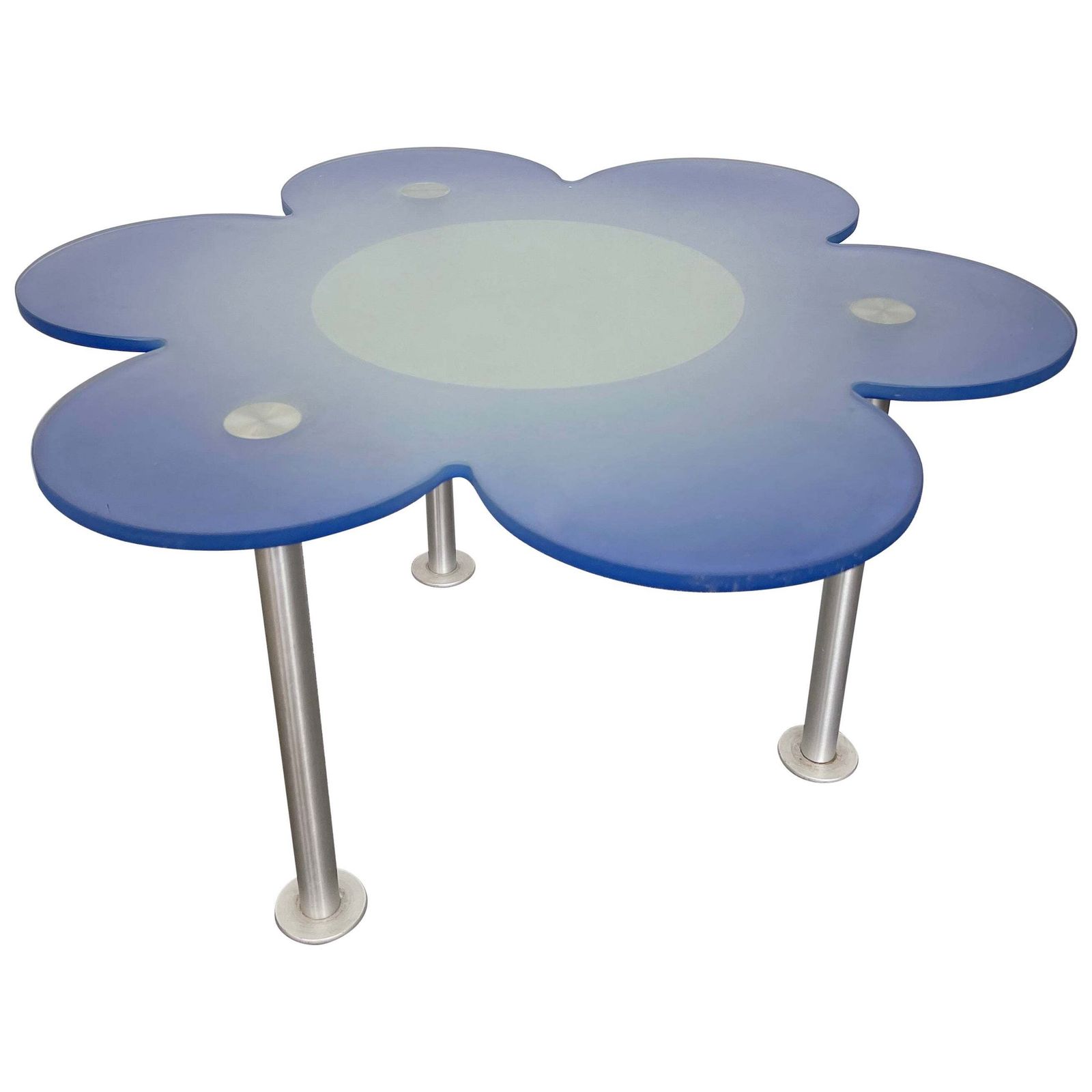 Blue Daisy Flower Glass Table By Glas Italia, Italy, 1990s