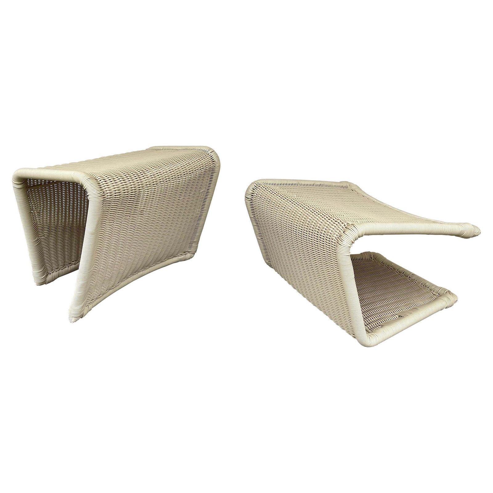 Pair Of Rattan Style Stools Poufs, Italy, 1980s