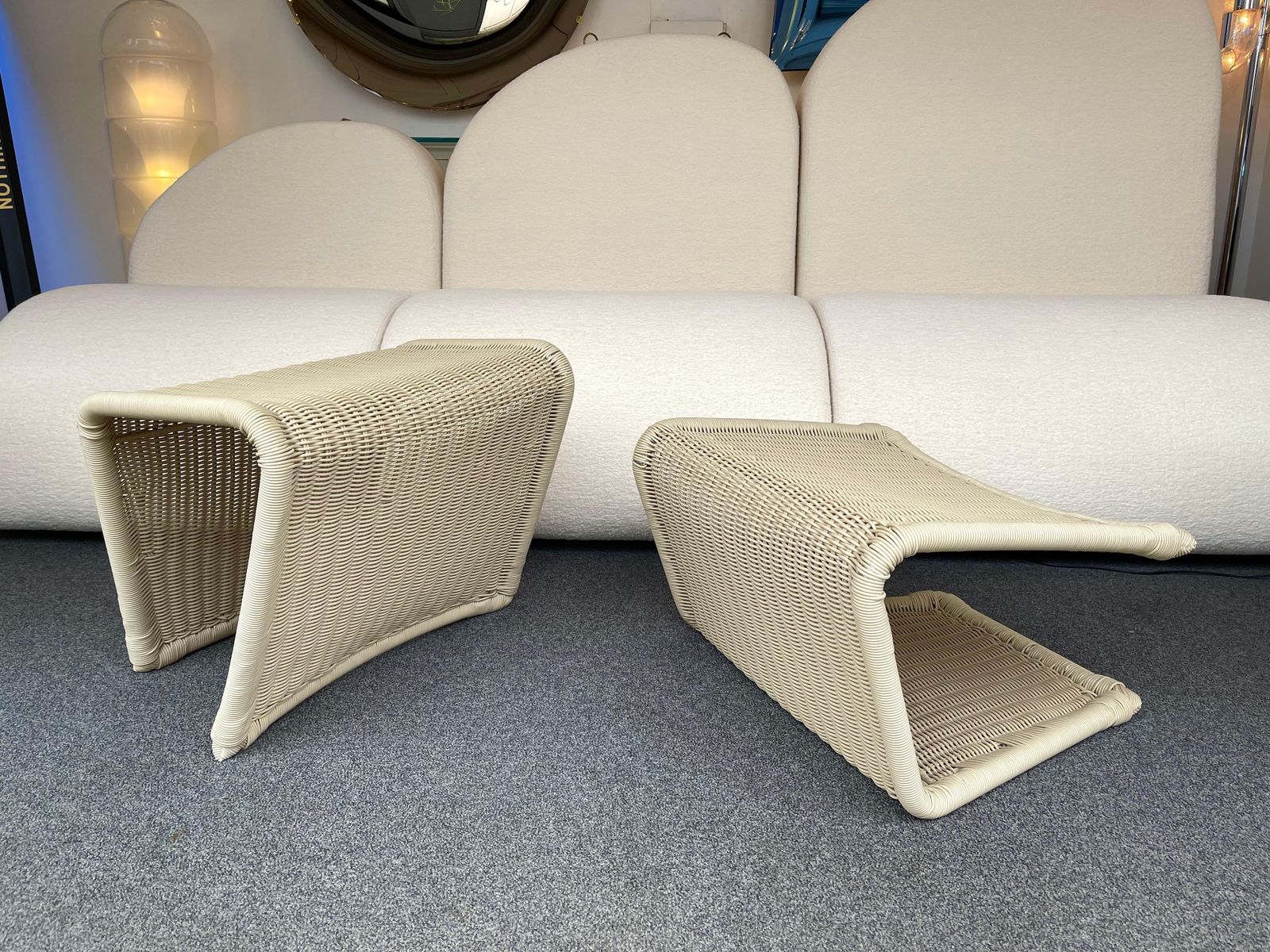 Pair Of Rattan Style Stools Poufs, Italy, 1980s photo buy