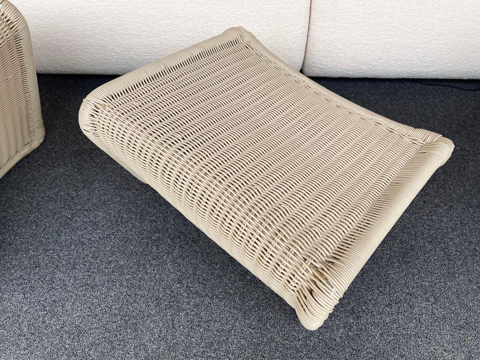 photo for sale Pair Of Rattan Style Stools Poufs, Italy, 1980s
