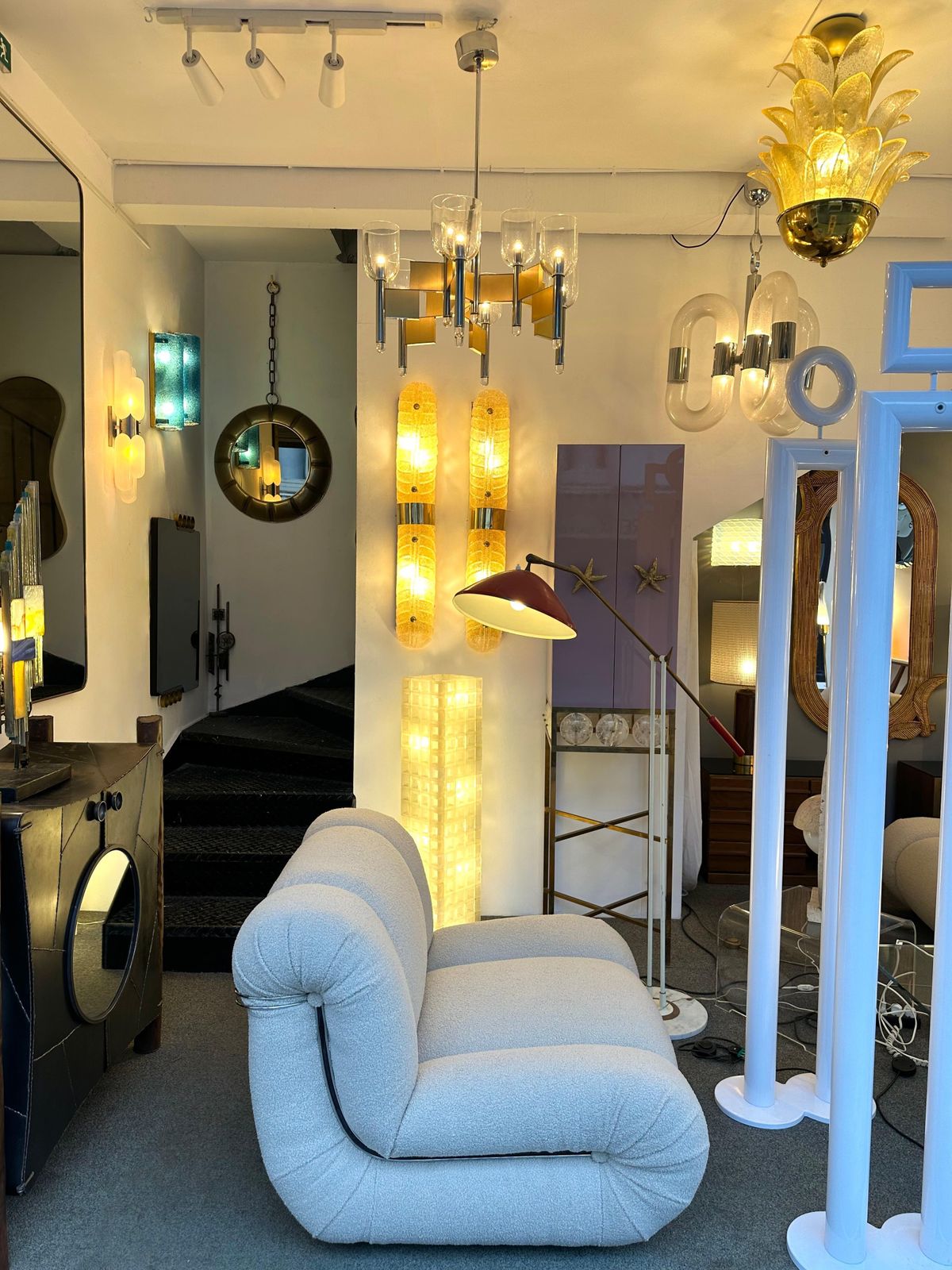 Chandelier Brass Chrome And Murano Glass By Sciolari, Italy, 1970s photo for sale