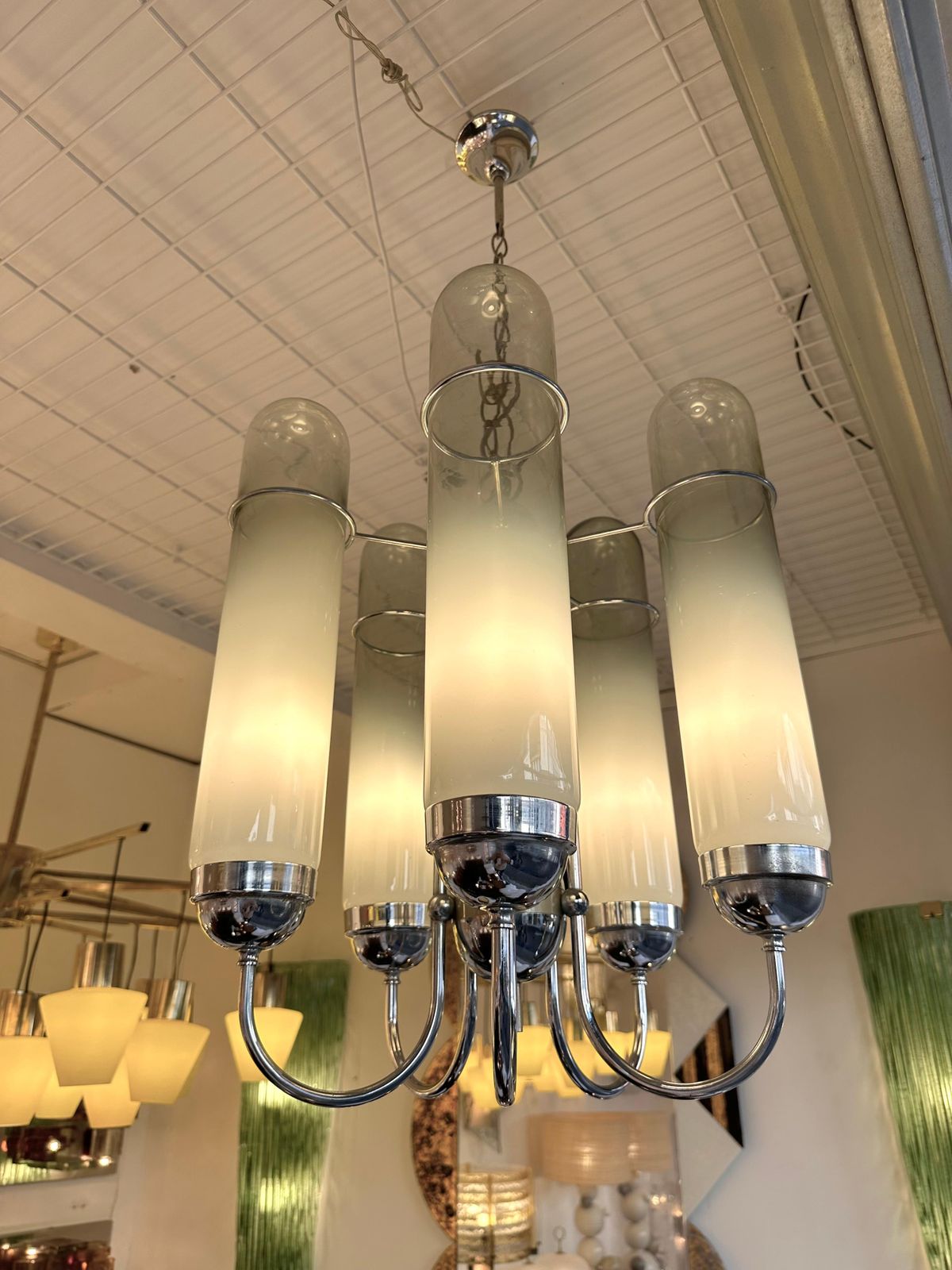 Chandelier Murano Glass Tubes And Metal Chrome. Italy, 1970s photo Lighting