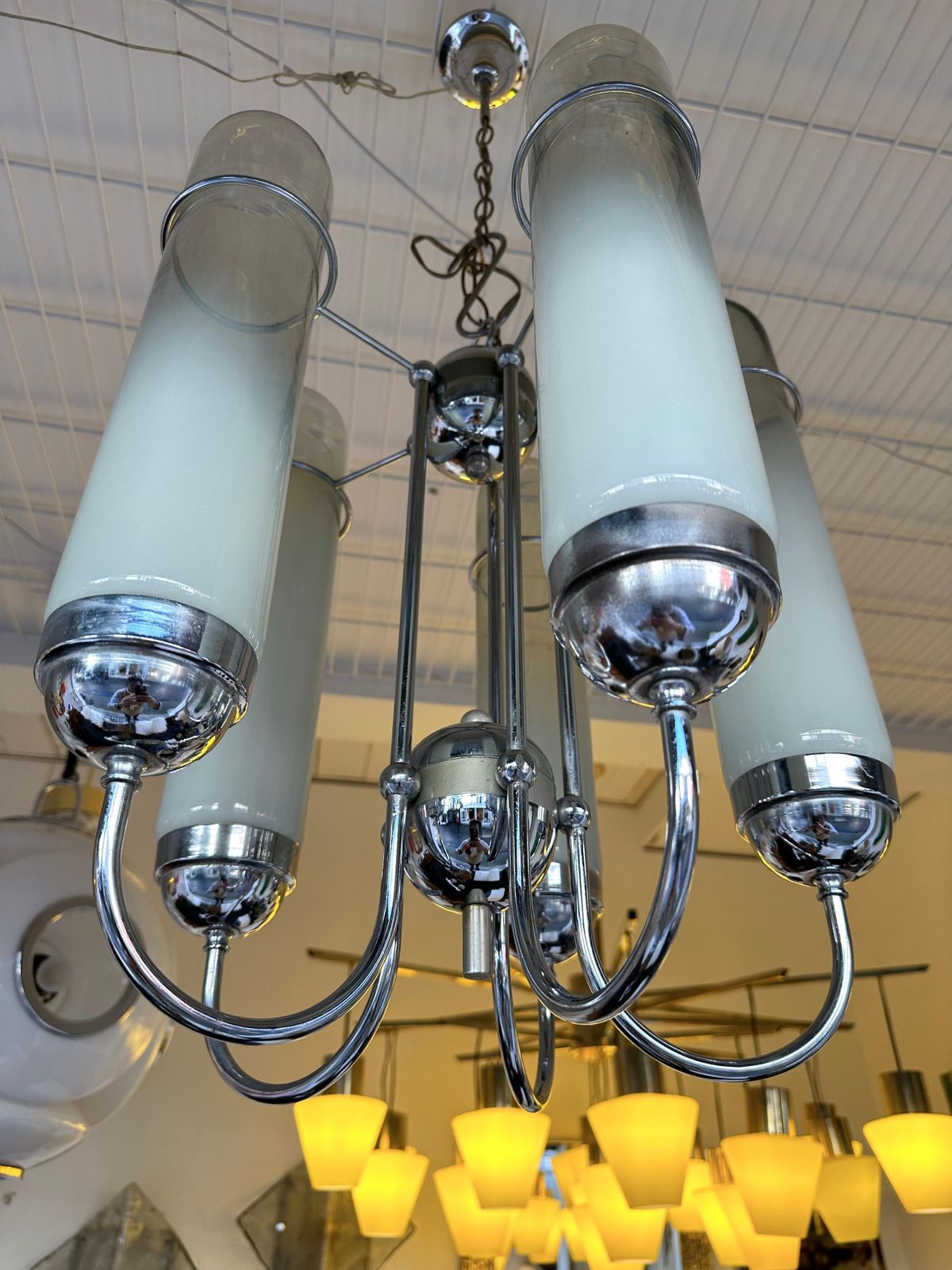 Chandelier Murano Glass Tubes And Metal Chrome. Italy, 1970s photo 2566.0