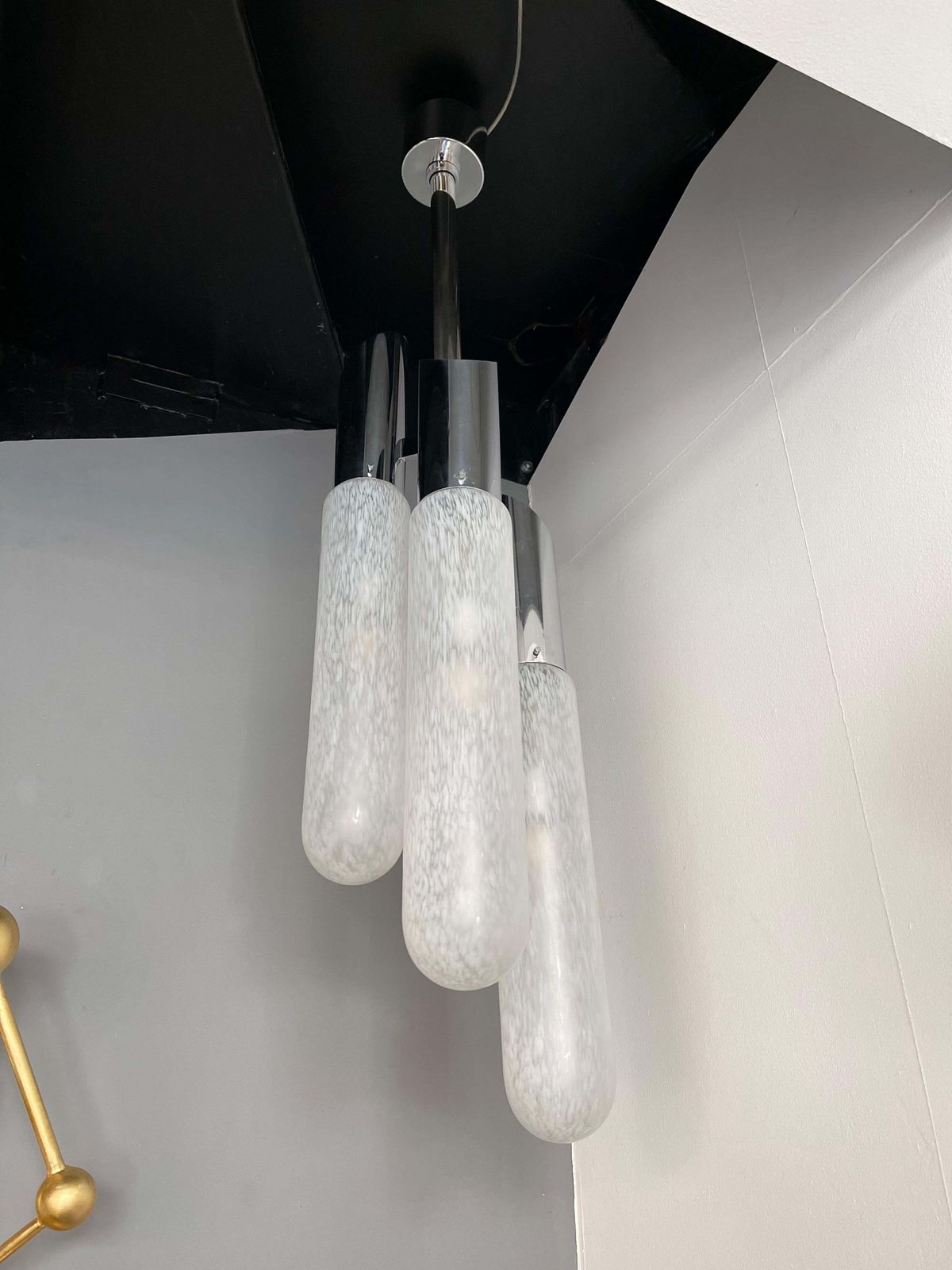 Chandelier Murano Glass Tube And Metal Chrome By Mazzega, Italy, 1970s photo Lighting