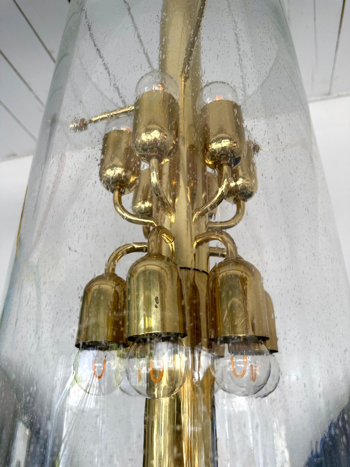 Brass And Glass Tube Chandelier. Italy, 1970s photo vintage