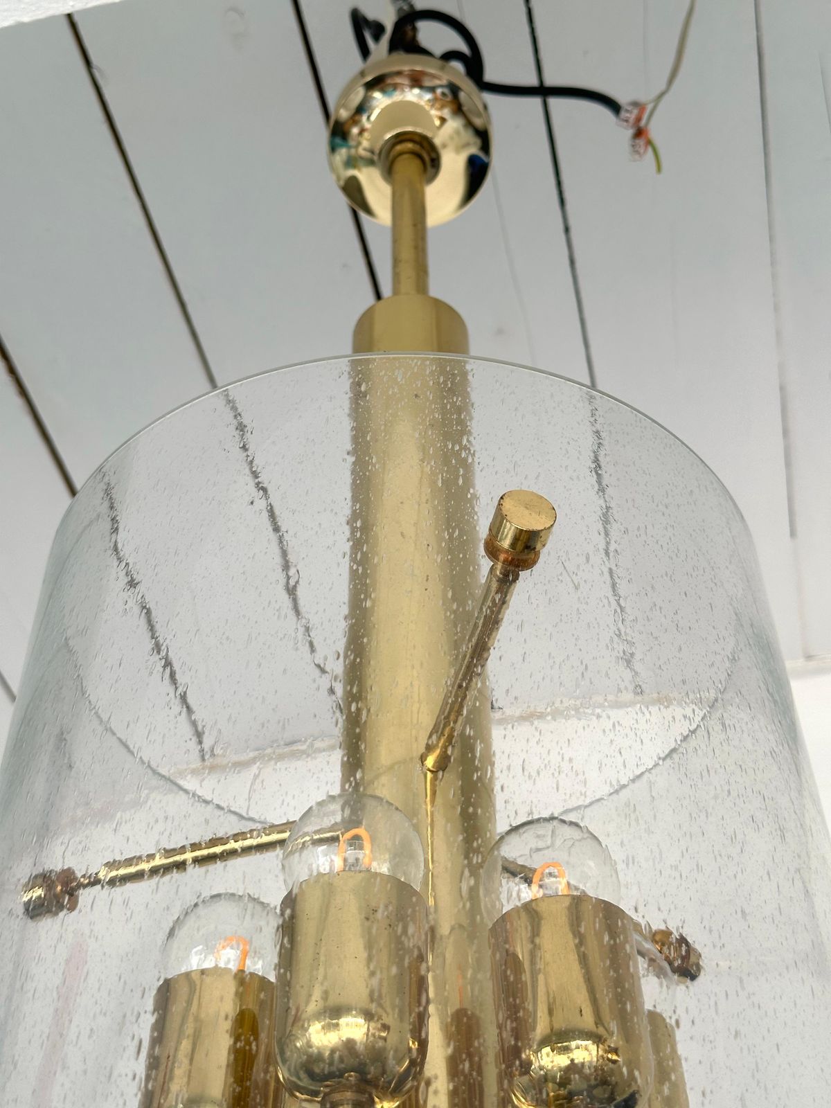 photo furniture Brass And Glass Tube Chandelier. Italy, 1970s