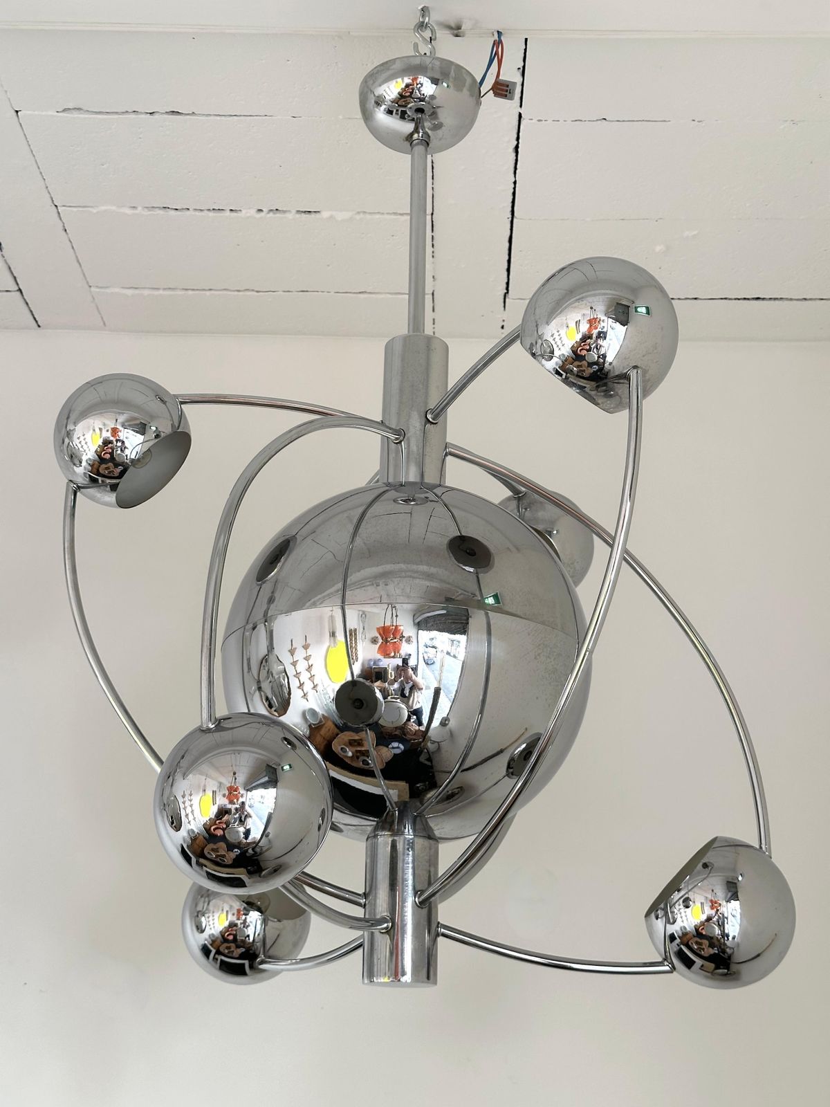 Satellite Sputnik Chandelier Metal Chrome Italy, 1970s photo furniture