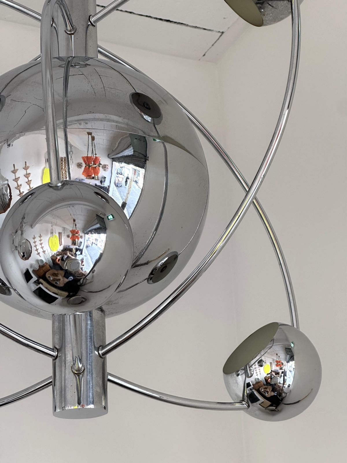 photo for sale Satellite Sputnik Chandelier Metal Chrome Italy, 1970s