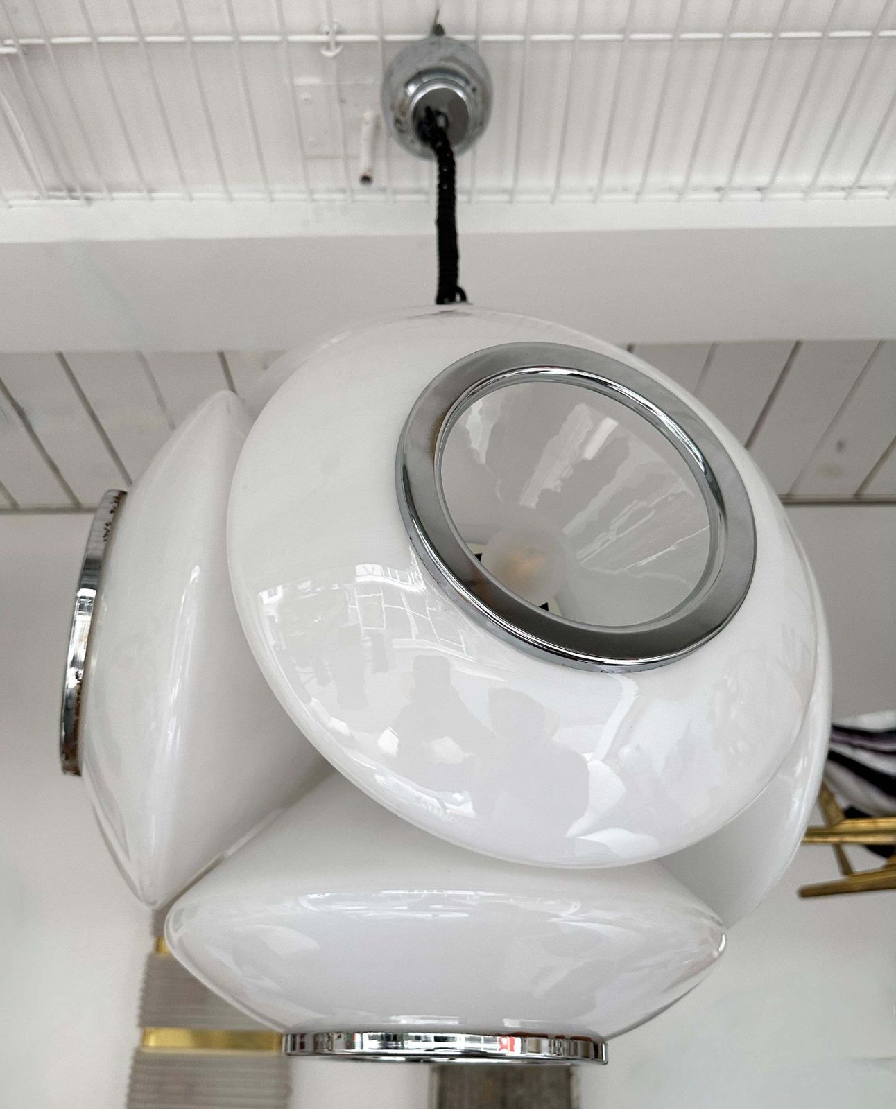 photo for sale Satellite Murano Glass Metal Chrome Pendant Lightning By Reggiani, Italy, 1970s