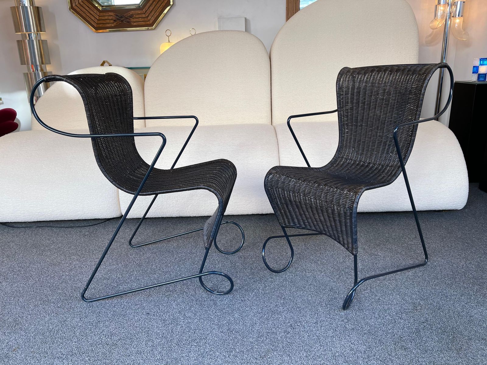 Set Of 4 Chairs Zigo Metal Rattan By Ron Arad For Driade, Italy, 1990s photo furniture