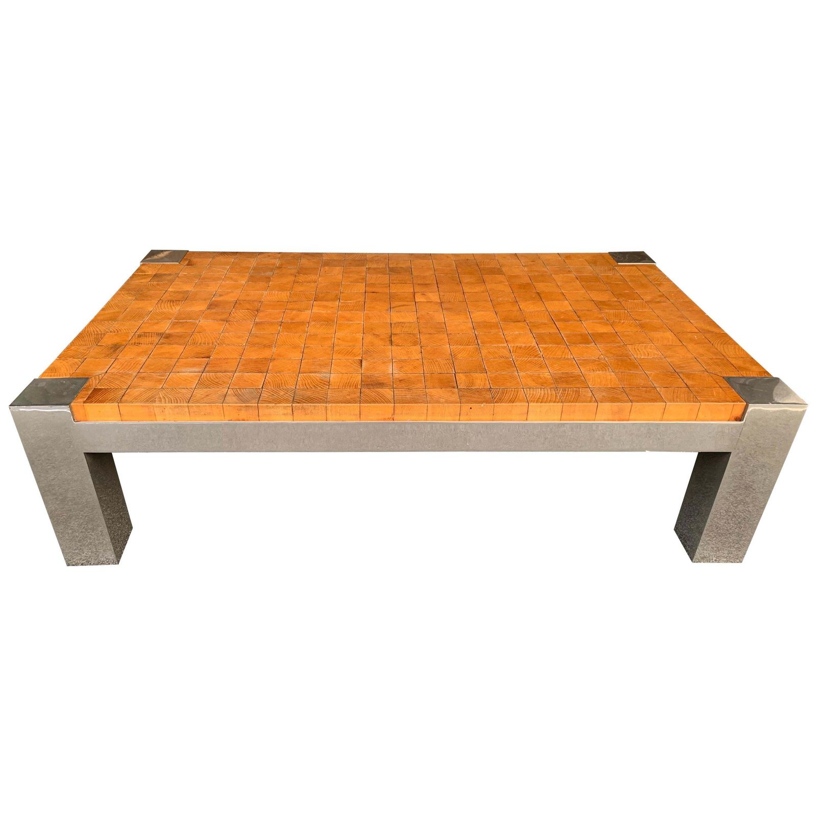 Coffee Table Wood Cube And Metal, France, 1970s