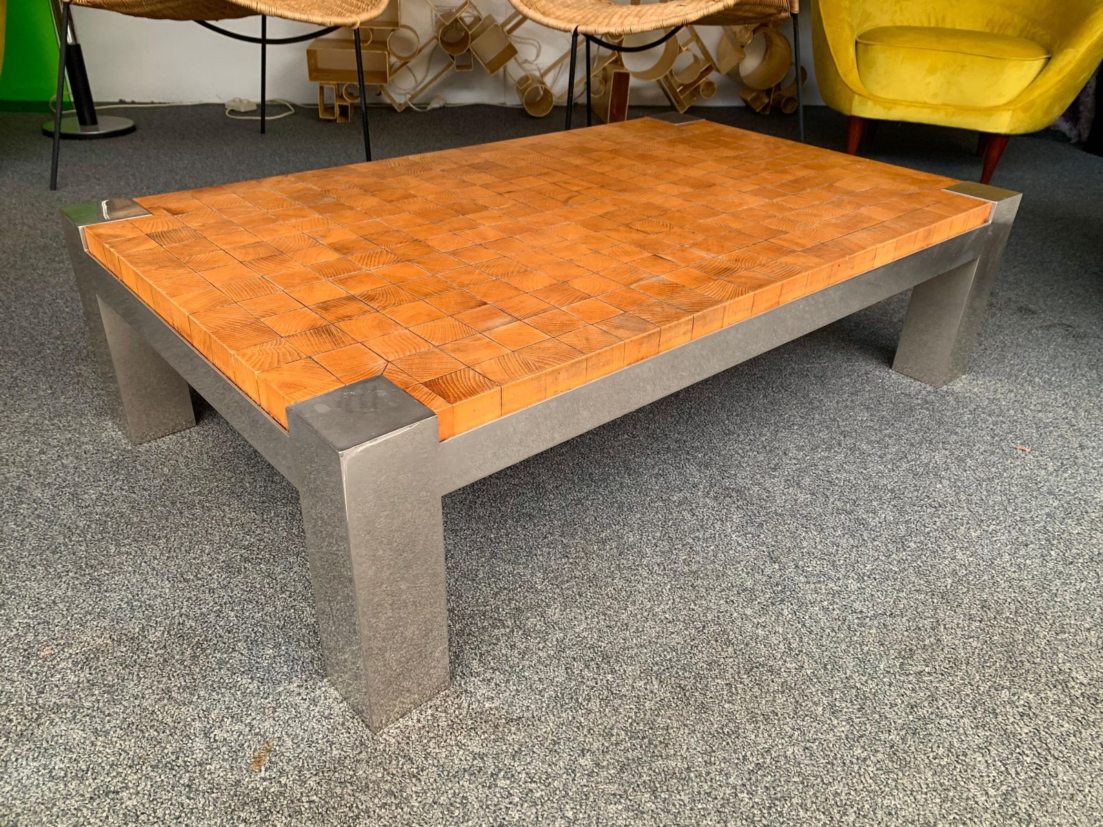 Coffee Table Wood Cube And Metal, France, 1970s photo furniture