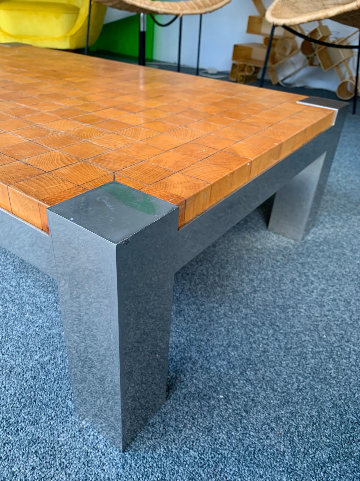 Coffee Table Wood Cube And Metal, France, 1970s photo Furniture