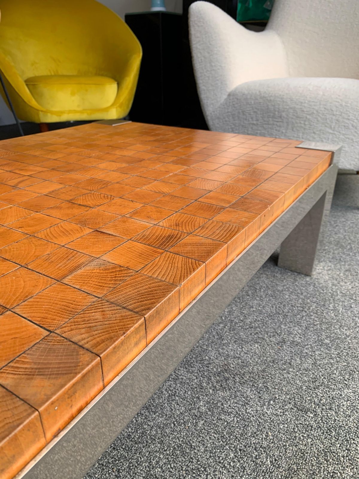 photo furniture Coffee Table Wood Cube And Metal, France, 1970s