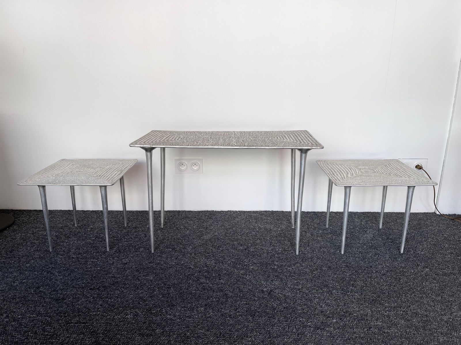 Set Of 3 Cast Metal Coffee Side Tables, Italy, 1990s photo furniture