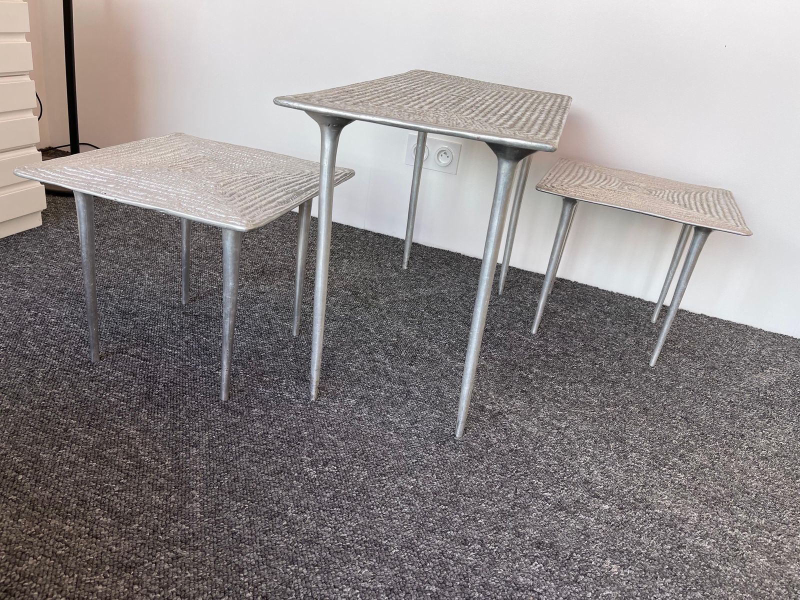Furniture Set Of 3 Cast Metal Coffee Side Tables, Italy, 1990s photo