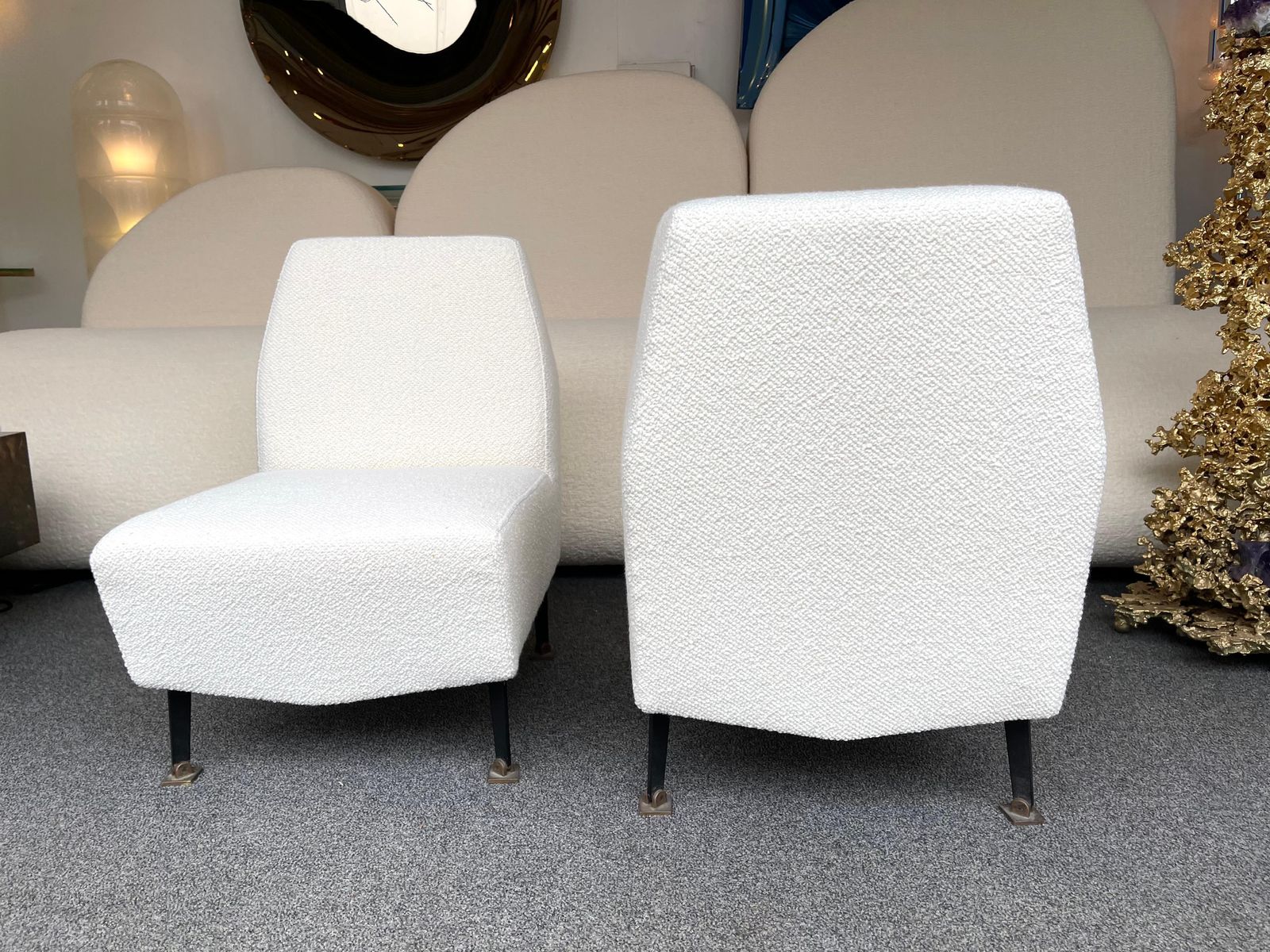 Pair Of Slipper Chairs Bouclé Fabric By Studio Apa For Lenzi, Italy, 1960s photo for sale