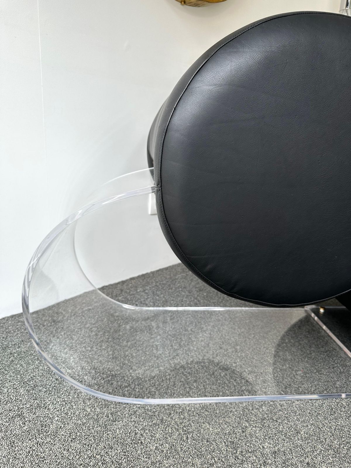 Space Age Pair Of Lucite Leather Slipper Chairs By Marzio Cecchi, Italy, 1970s photo vinterior