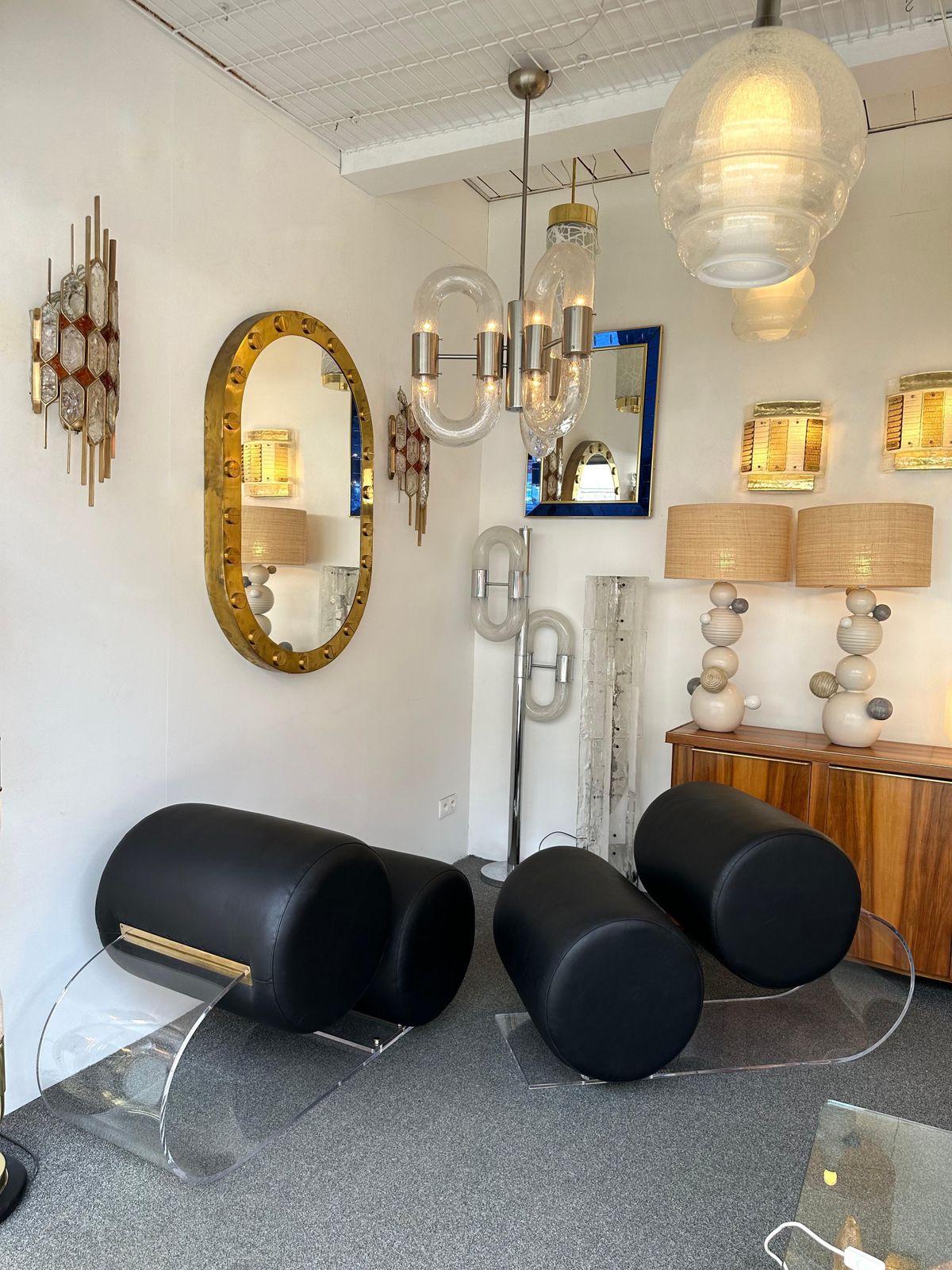 Furniture Space Age Pair Of Lucite Leather Slipper Chairs By Marzio Cecchi, Italy, 1970s photo