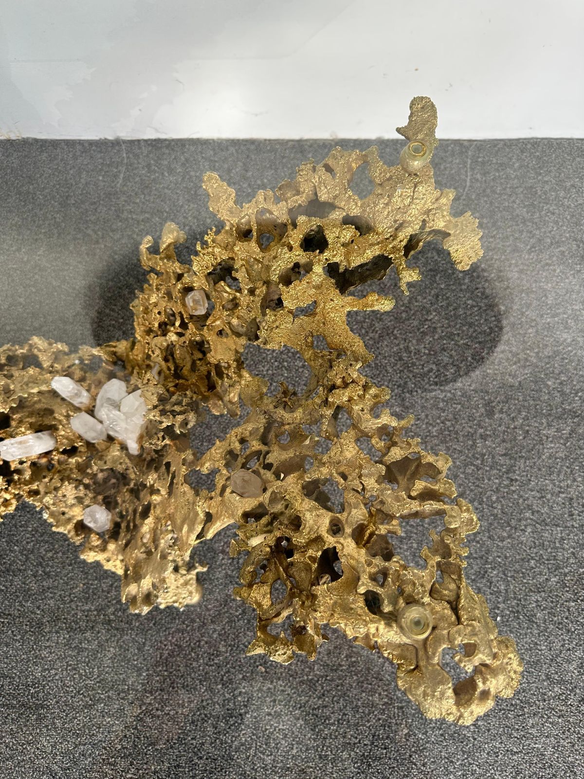 Gilt Bronze And Quartz Stone Coffee Table By Boeltz, France, 1970s photo furniture