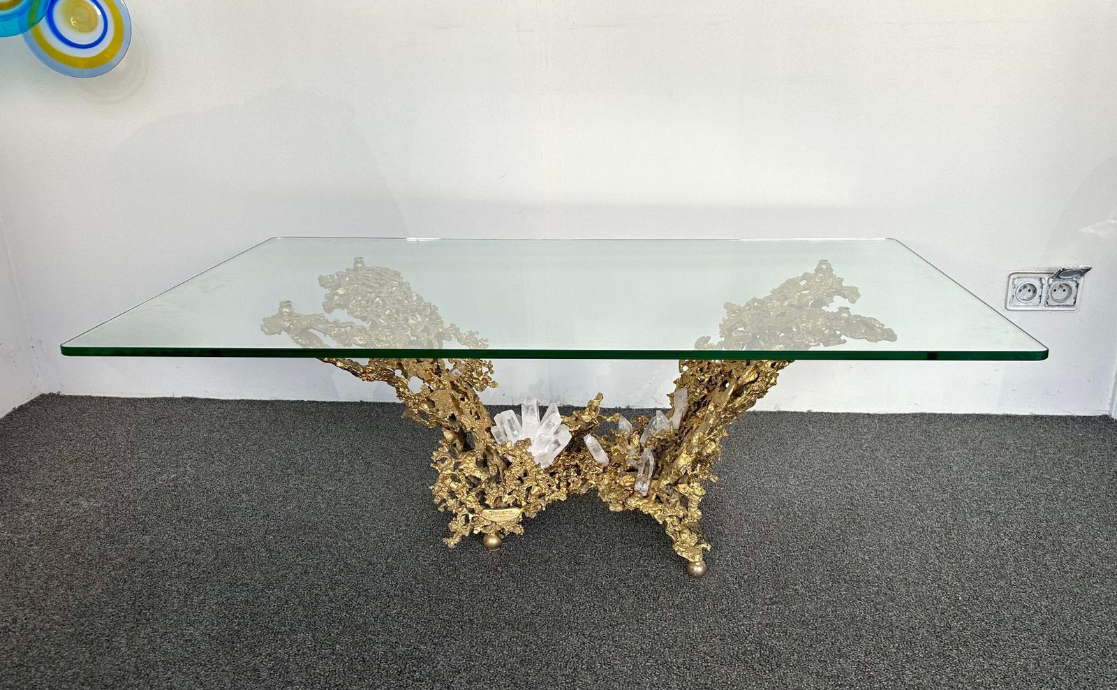 Gilt Bronze And Quartz Stone Coffee Table By Boeltz, France, 1970s photo Furniture