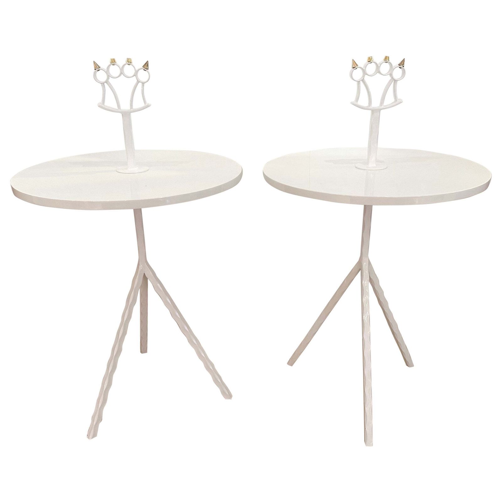 Contemporary White Lacquered And Brass Bastard Table, Italy