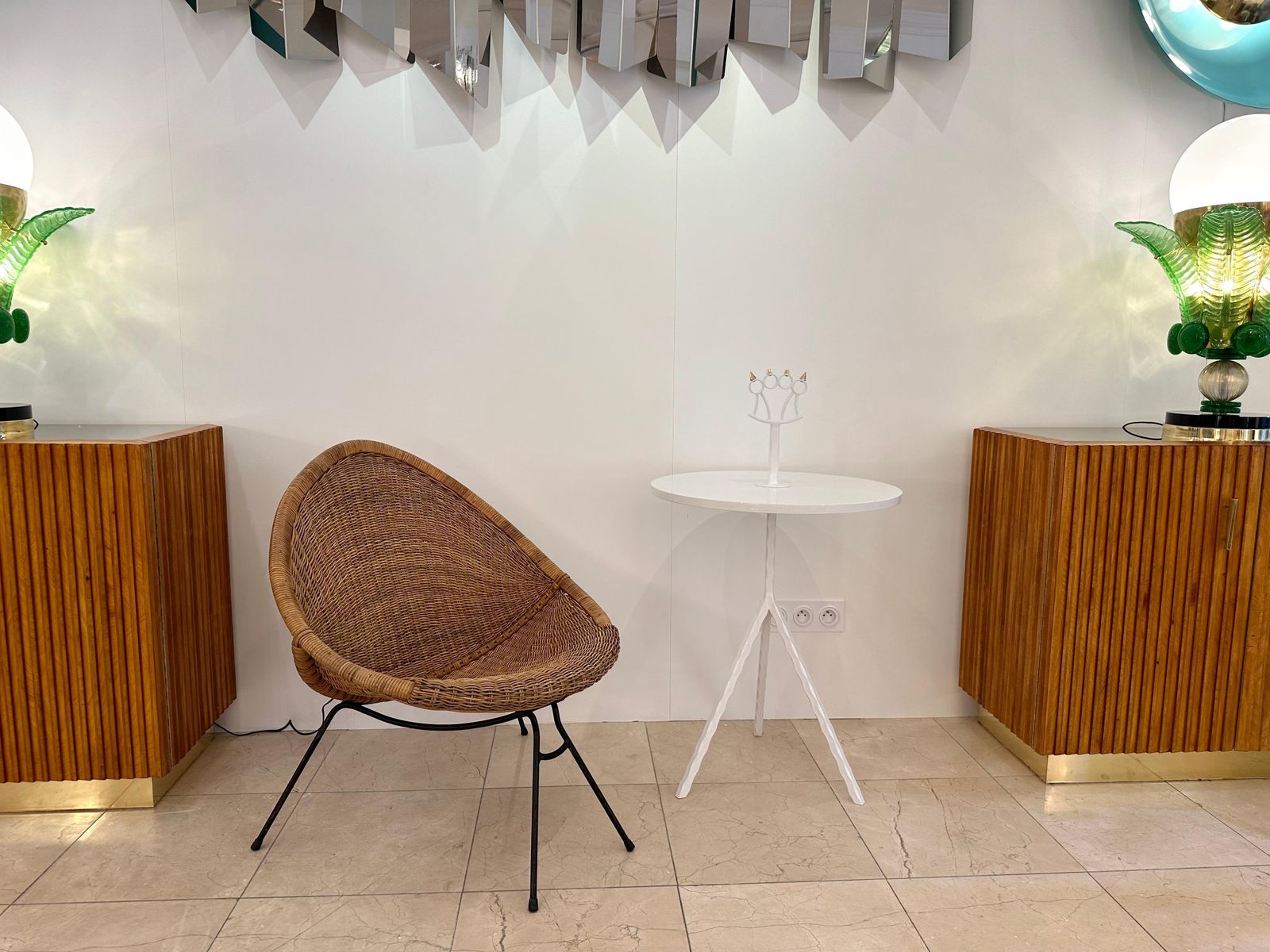 photo for sale Contemporary White Lacquered And Brass Bastard Table, Italy