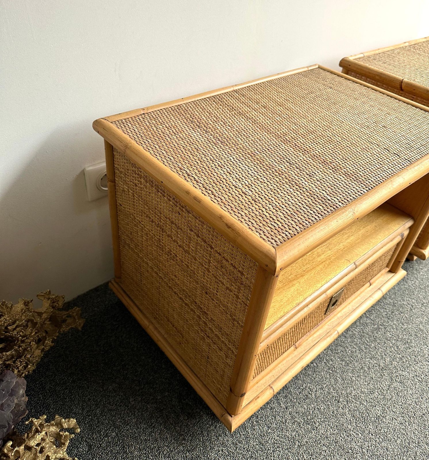 3079.0 Bamboo Rattan And Brass Bedside Tables By Dal Vera, Italy, 1970s photo