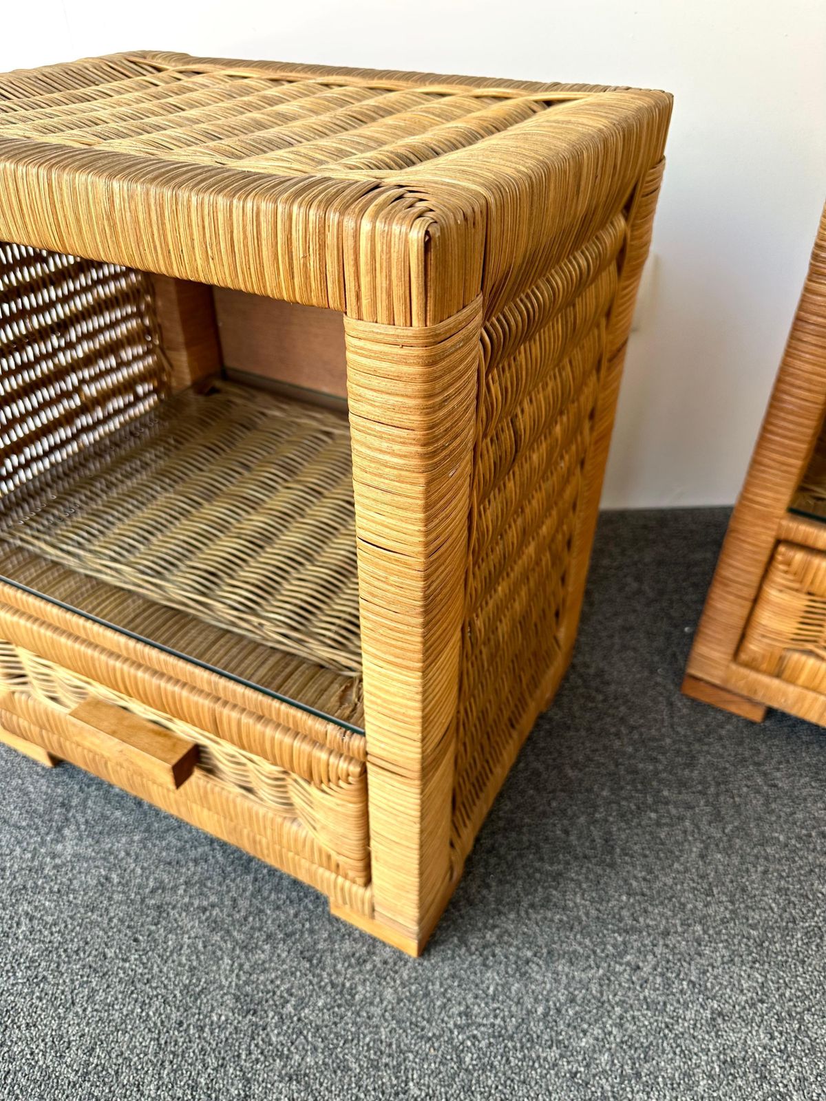 Pair Of Rattan Bedside Tables By Tito Agnoli, Italy, 1970s photo Furniture