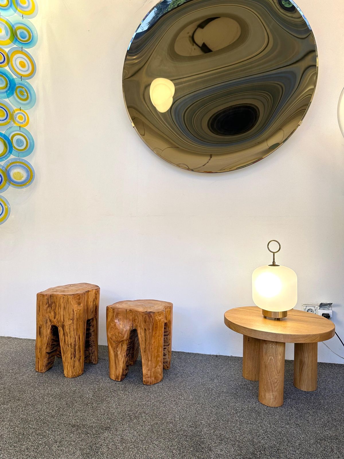 Pair Of Massive Walnut Wood Side Tables. France, 1960s photo vintage