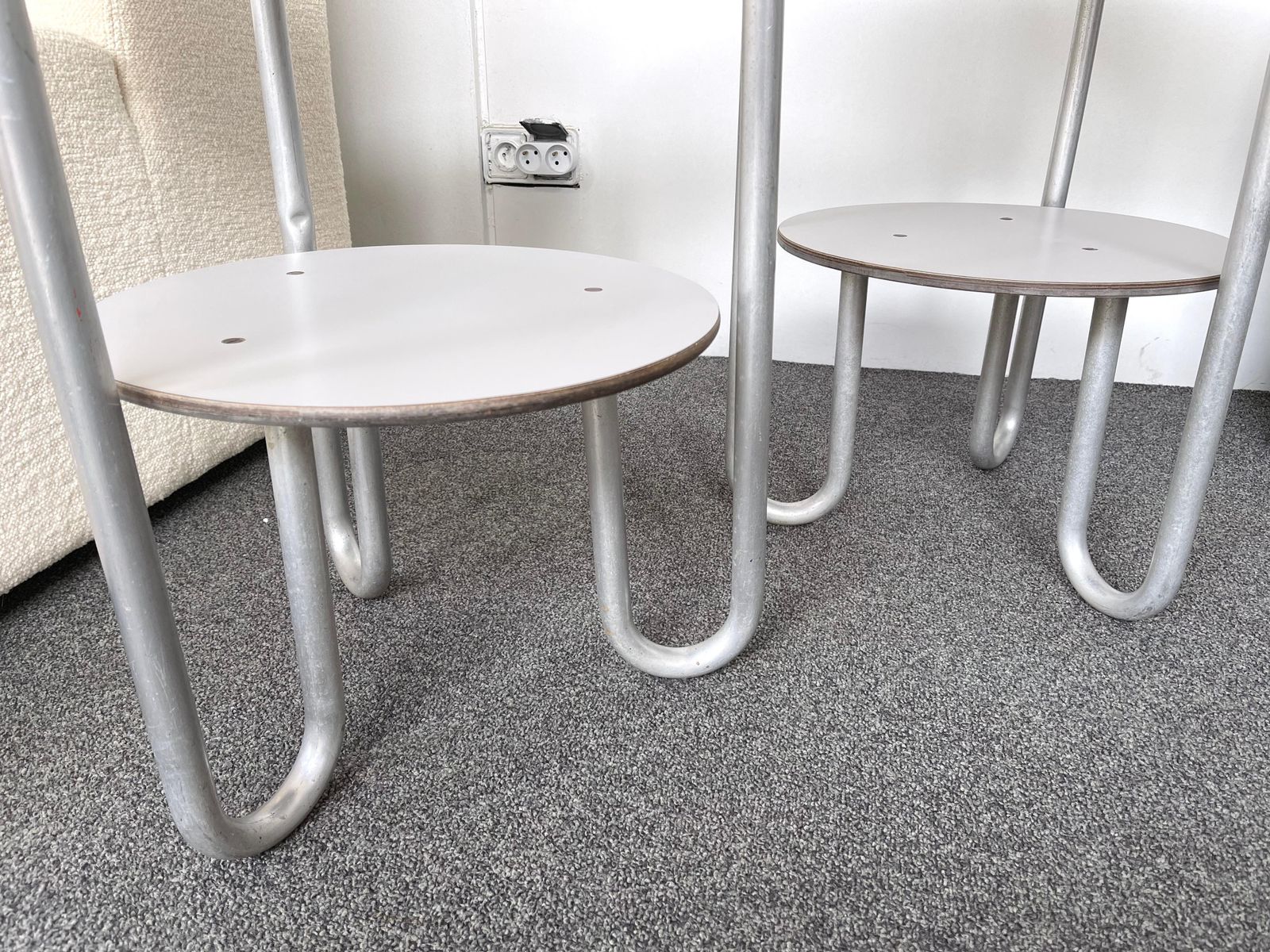 2993.0 Pair Of Geometry Formica Marquetry And Metal Side Tables, Italy, 1980s photo