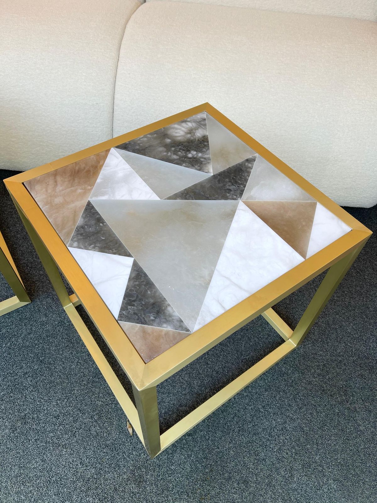 Contemporary Pair Of Brass Cube Tables Alabaster By Antonio Cagianelli, Italy photo 5987.0