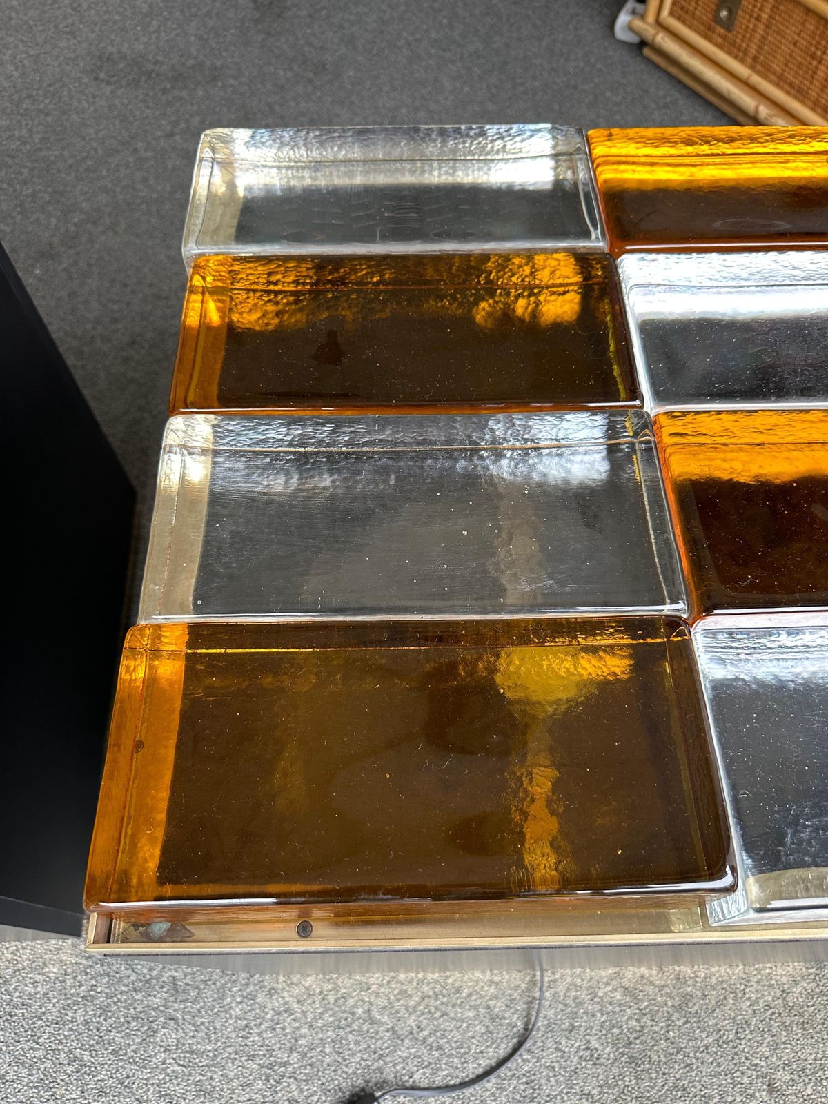 photo vinterior Contemporary Pair Of Lighting Murano Glass Brass Side Tables, Italy