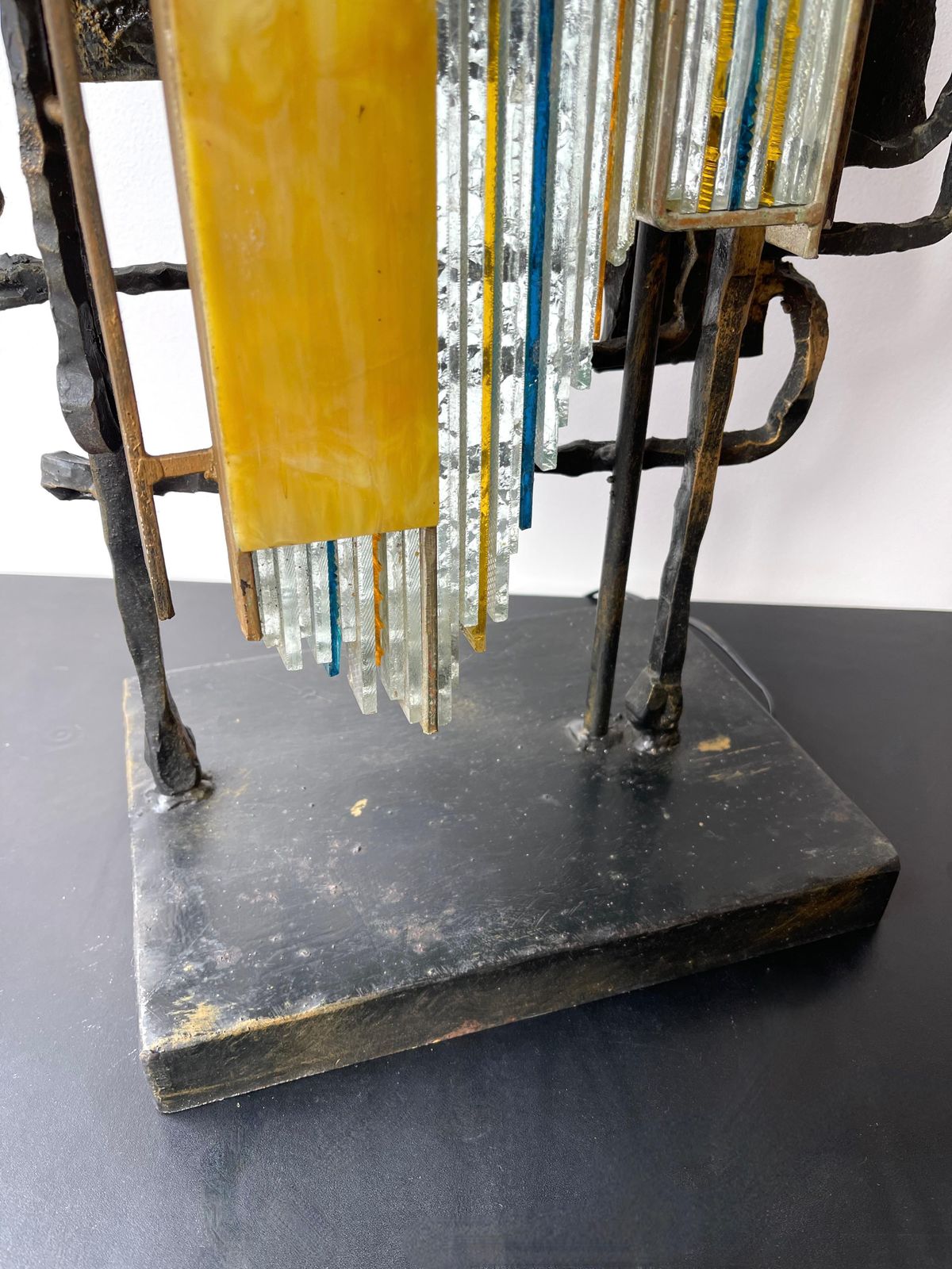 photo furniture Hammered Glass Wrought Iron Sculpture Lamp By Biancardi & Jordan, Italy, 1970s