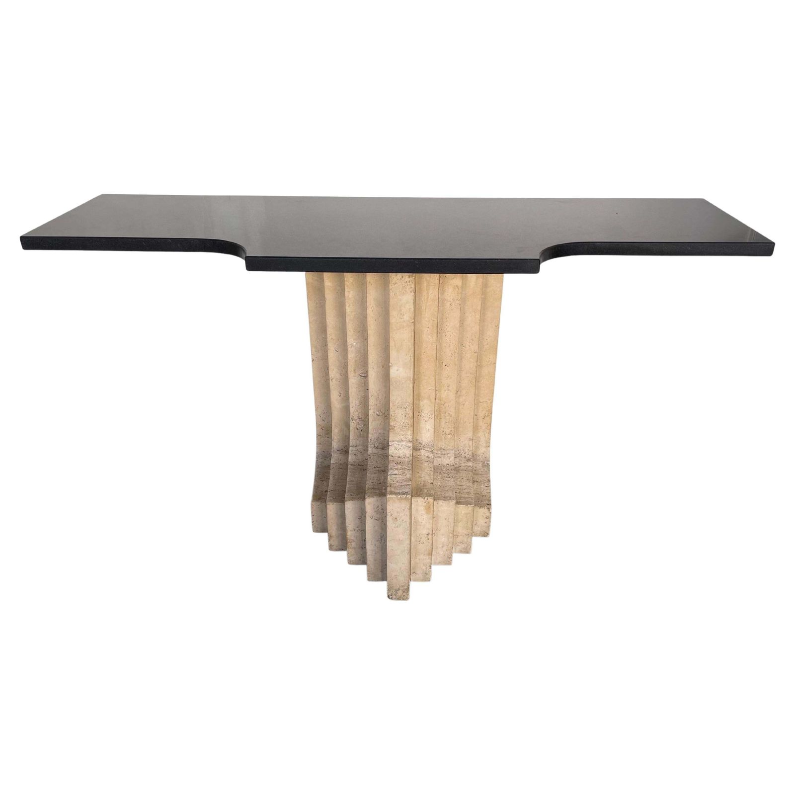 Console Travertine And Black Marble By Cattelan Italia. Italy, 1970s