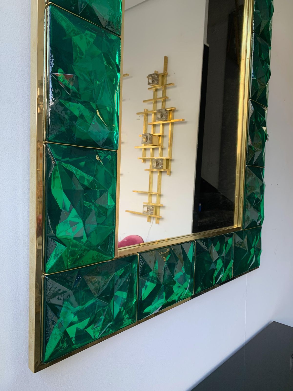 Contemporary Brass Mirror And Console Set Murano Glass, Italy photo for sale
