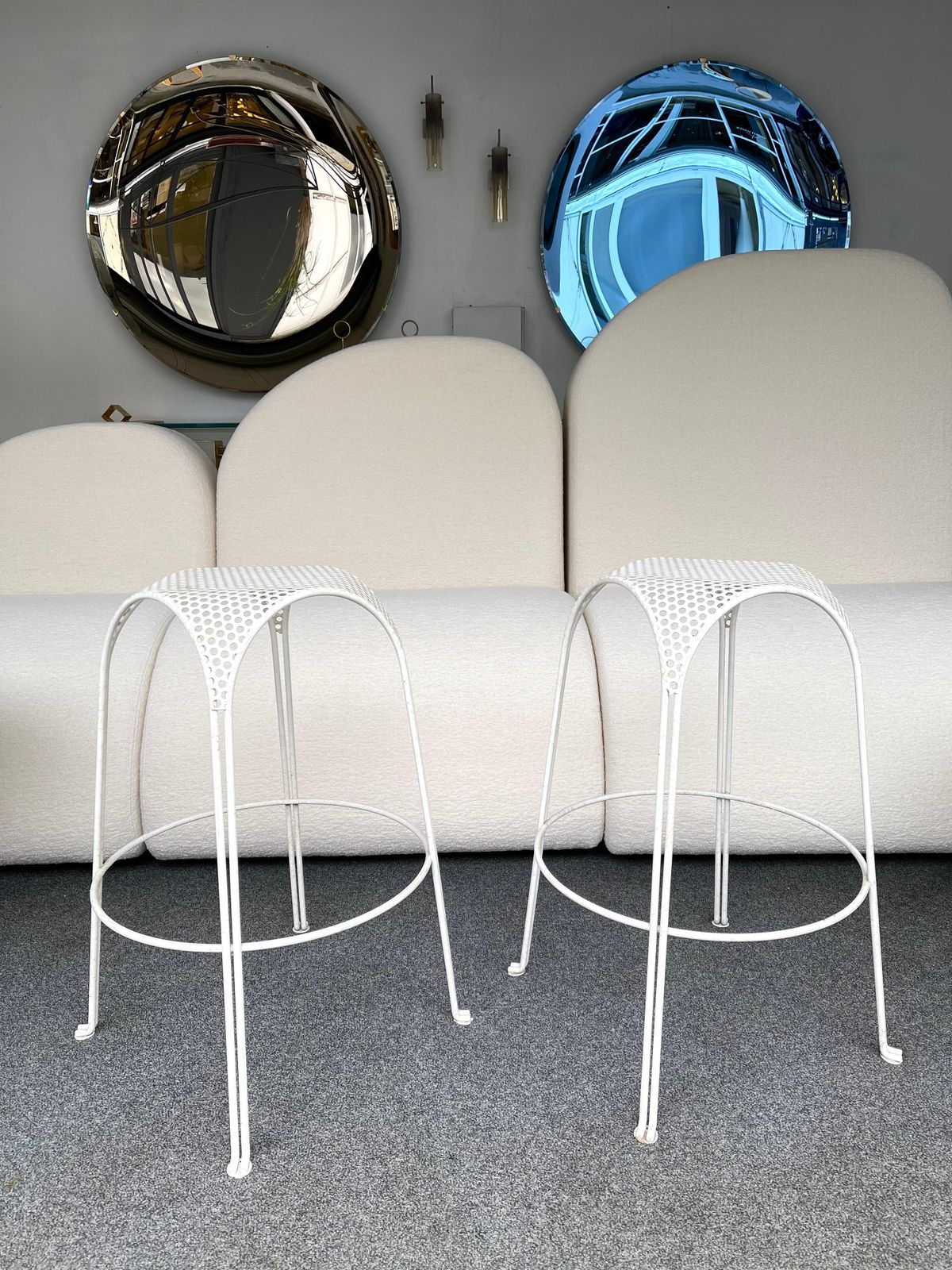 Pair Of Bar Stools Metal Perforated By Maurizio Tempestini, Italy, 1950s photo for sale