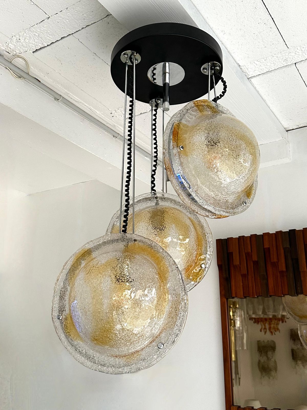 photo for sale Planetarium Chandelier Amber Murano Glass And Metal By Veart, Italy, 1970s