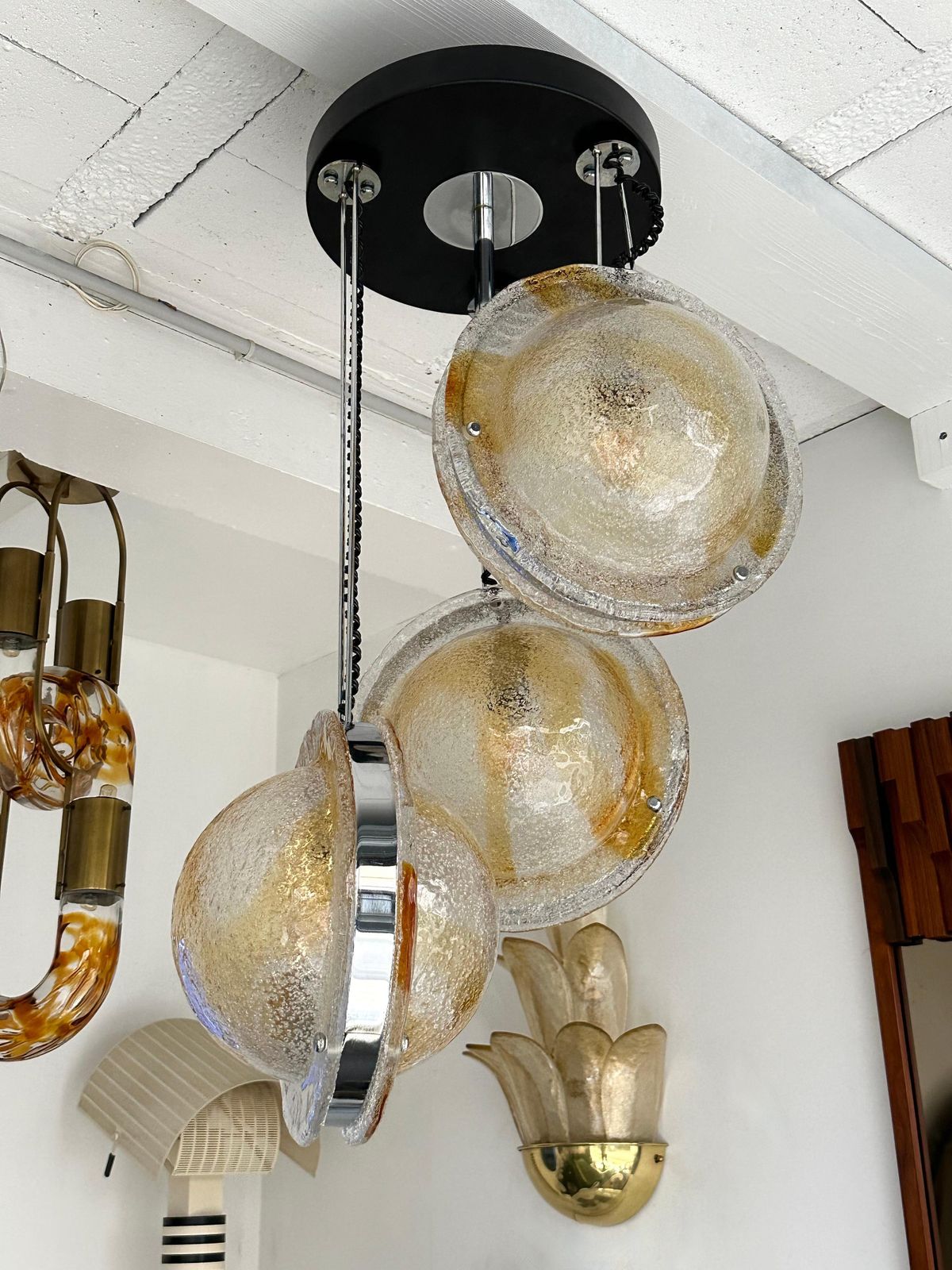 photo buy Planetarium Chandelier Amber Murano Glass And Metal By Veart, Italy, 1970s